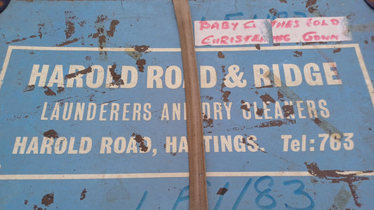 Vintage Storage Box : Harold Road & Ridge Hastings Dry Cleaners and Launderers made by Enfield Box Co. (34cm x 51cm x 15cm)