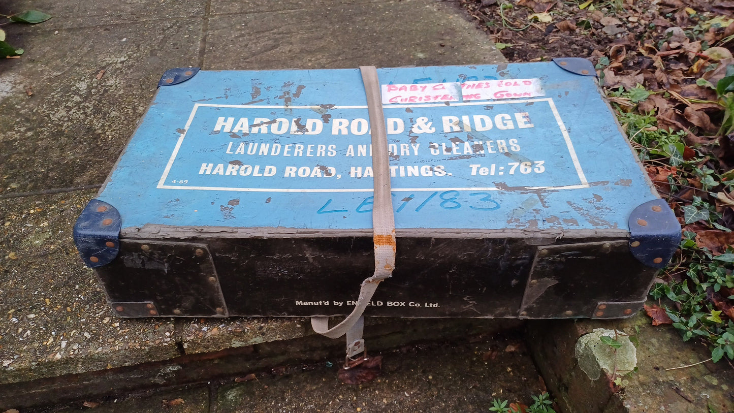 Vintage Storage Box : Harold Road & Ridge Hastings Dry Cleaners and Launderers made by Enfield Box Co. (34cm x 51cm x 15cm)