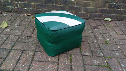 Faux Leather Retro Pouffe - green, cream, black - authentic retro, leatherette, 36cm x 36cm x 27cm