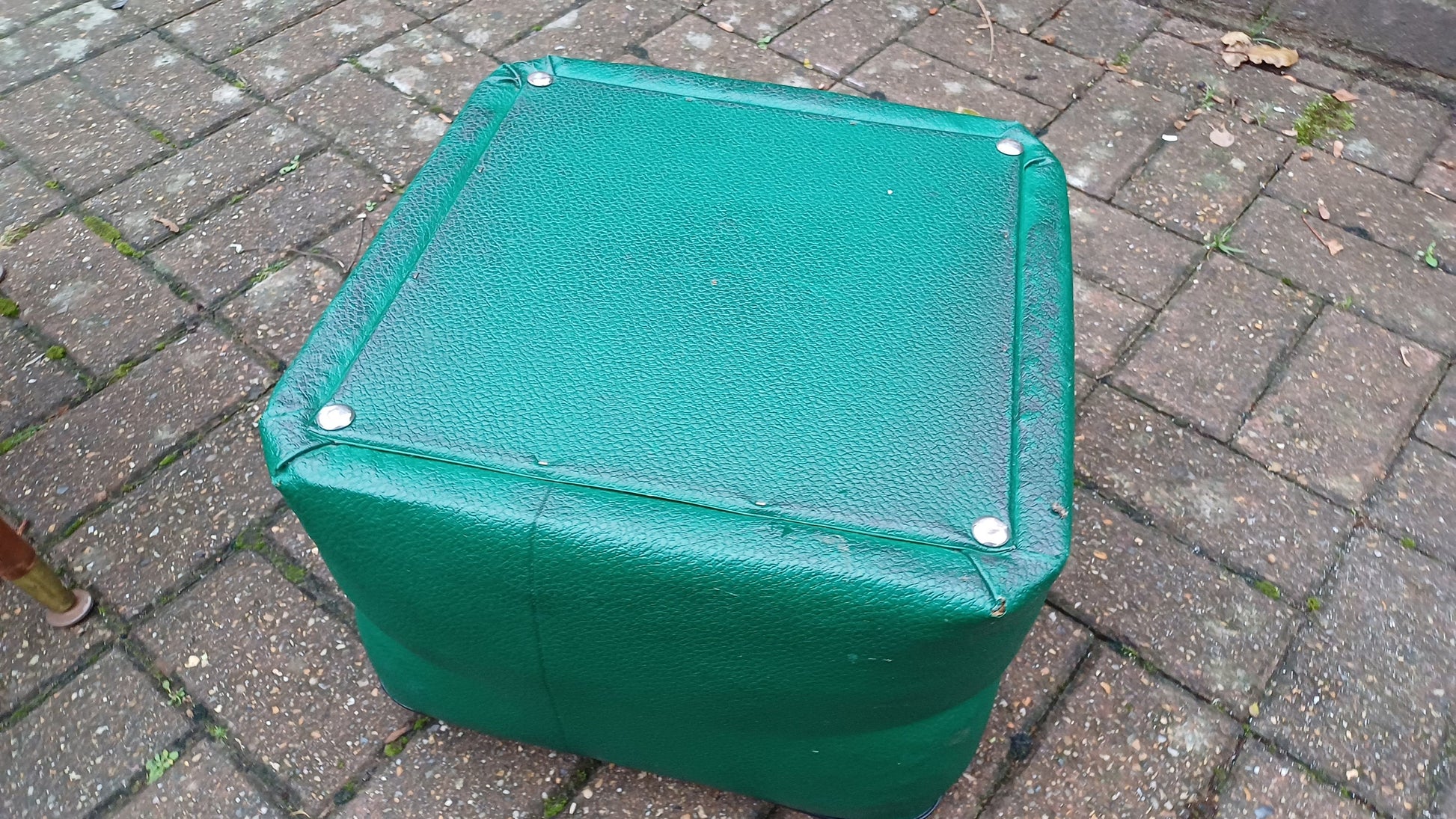 Faux Leather Retro Pouffe - green, cream, black - authentic retro, leatherette, 36cm x 36cm x 27cm