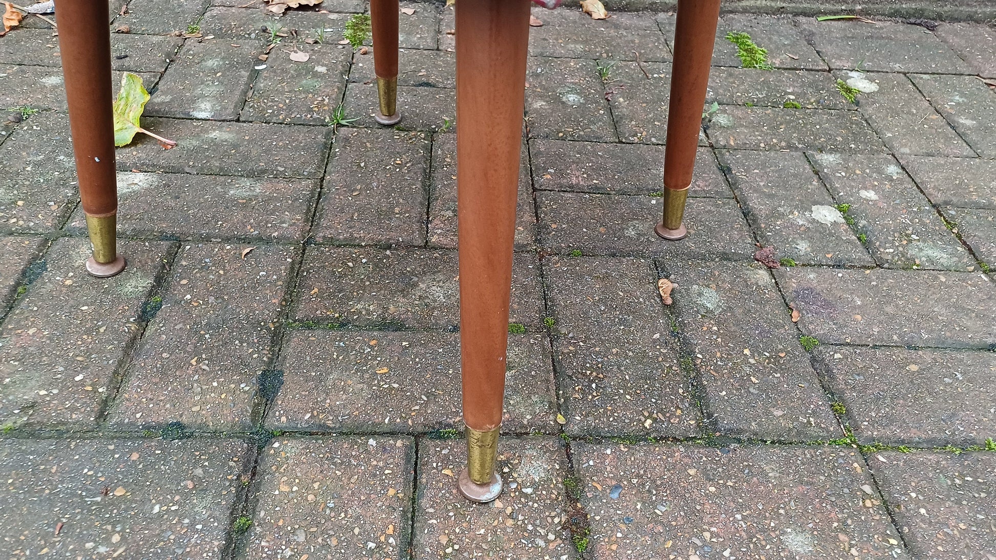 Retro Faux Leather Red Stool on Atomic Legs - red leatherette, buttoned, metal feet (40cm x 41cm x 40cm)- authentic retro