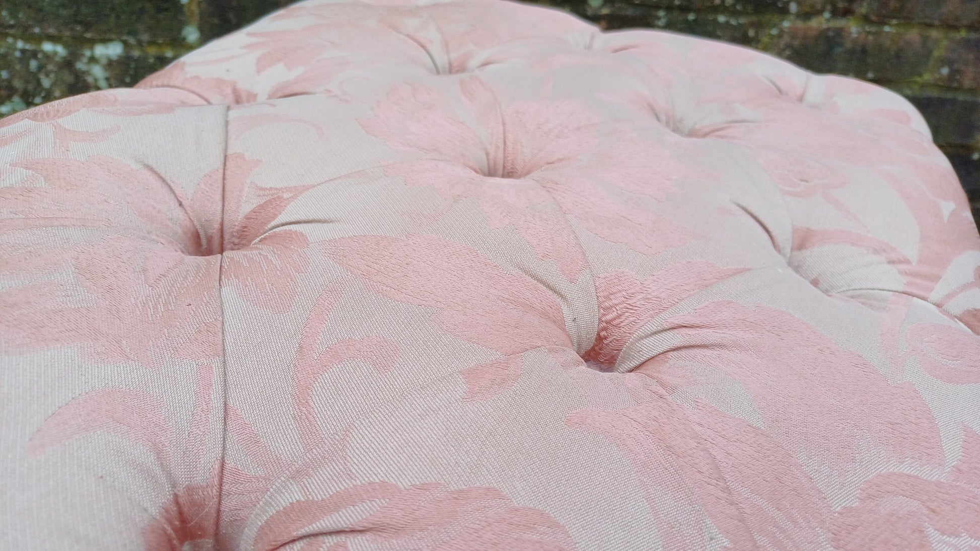 Vintage Upholstered Dressing Table or Piano Stoll Upholstered in Pink Fabric Cabriole Legs.