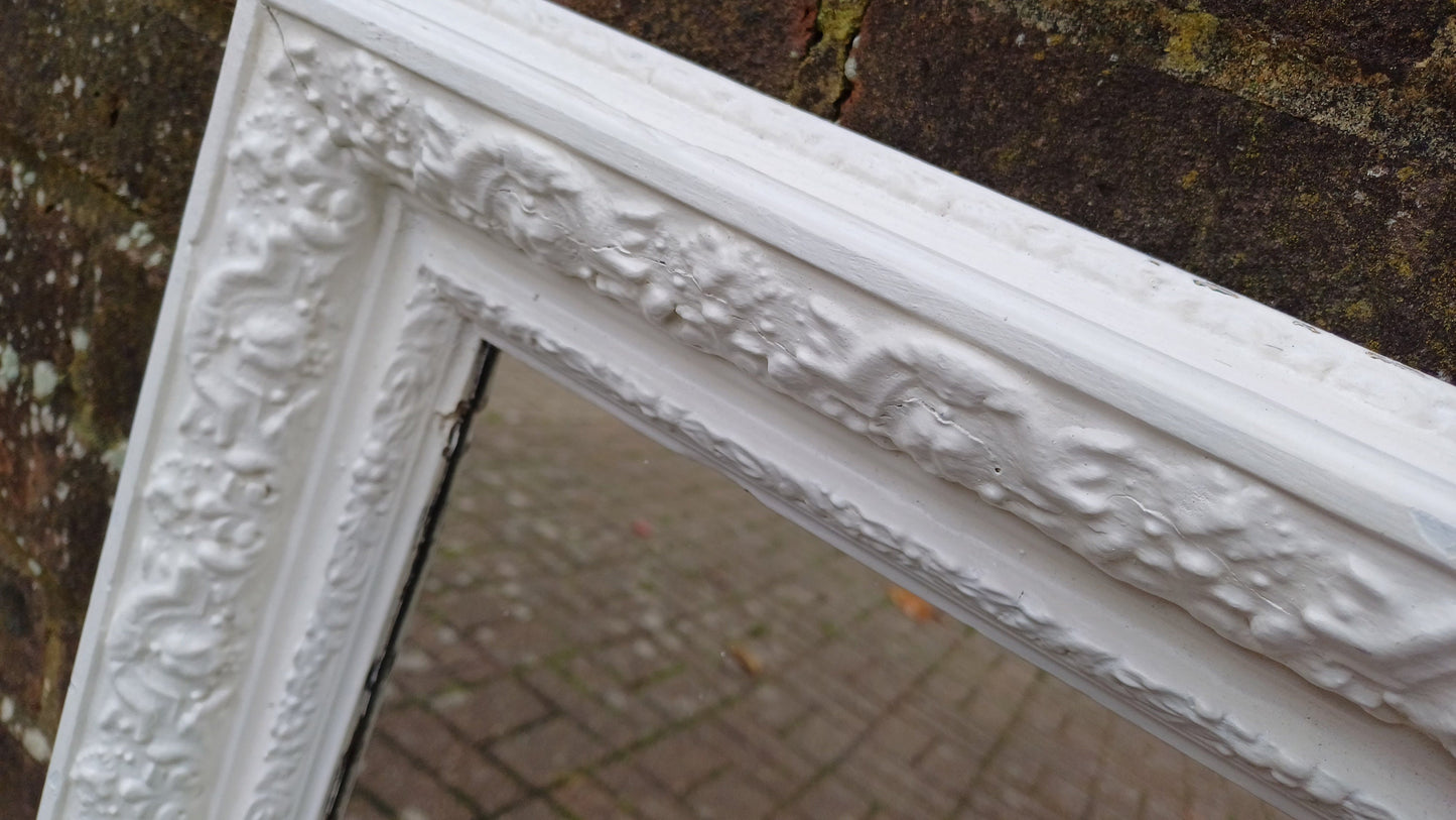 Large Vintage Victorian Painted Ornate Wall Mirror in Farrow and Ball Wimborne White.
