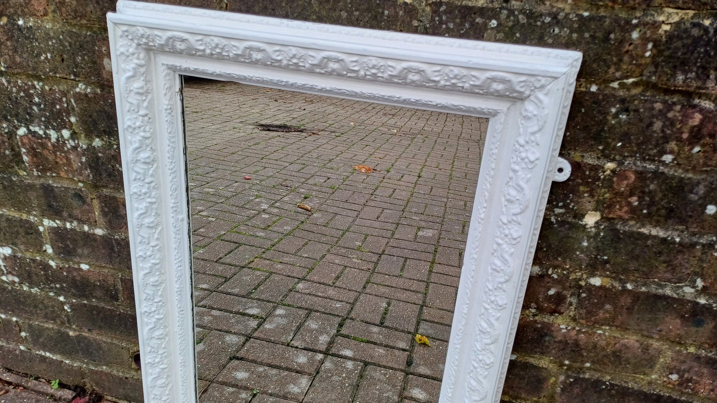 Large Vintage Victorian Painted Ornate Wall Mirror in Farrow and Ball Wimborne White.