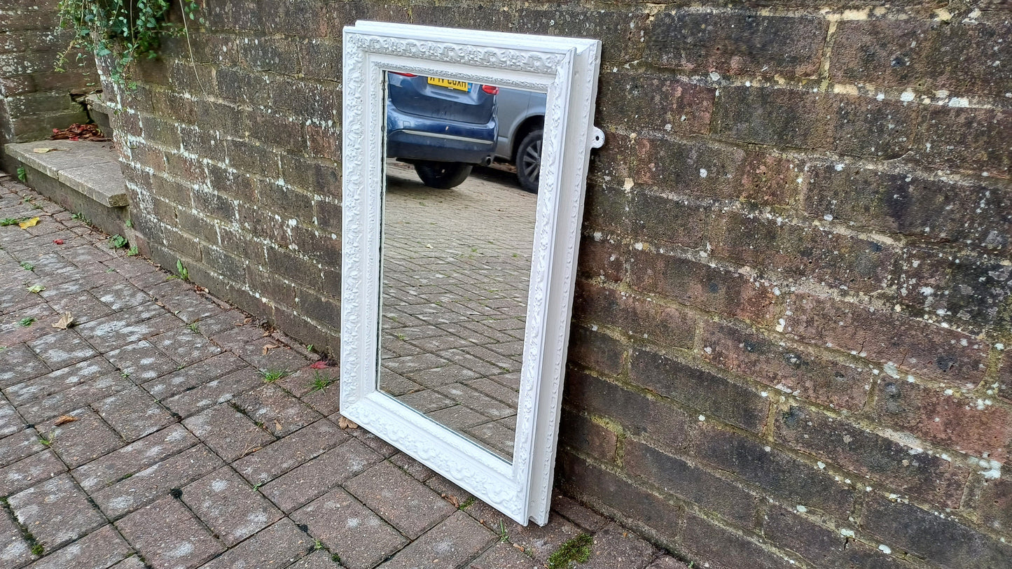 Large Vintage Victorian Painted Ornate Wall Mirror in Farrow and Ball Wimborne White.