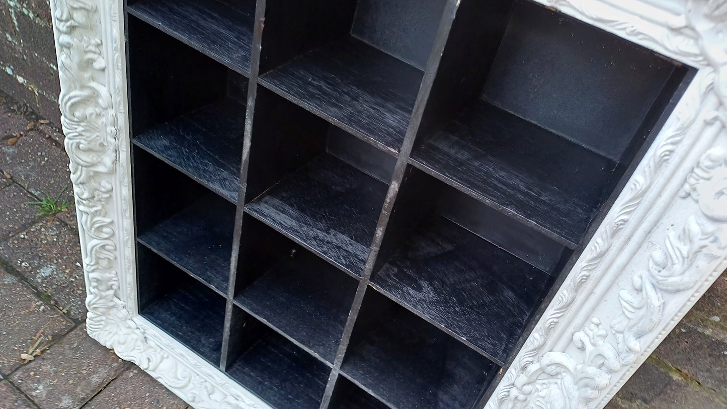 Vintage Style Wooden Black and White Cubby Hole Shelves Within Orante White Frame.
