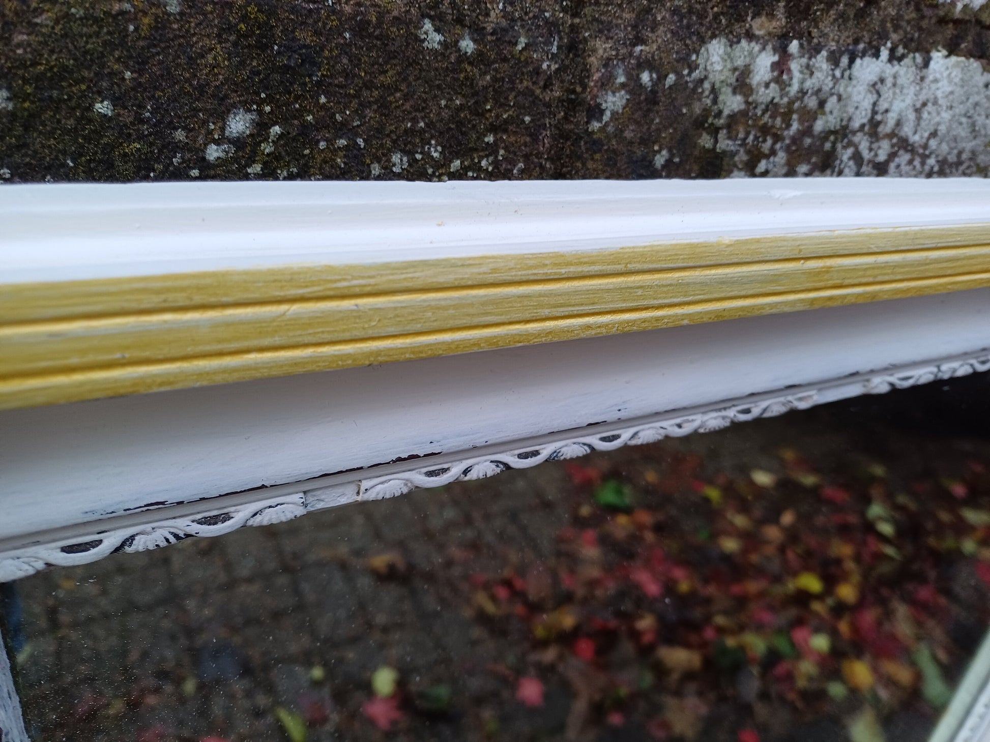 Vintage 1920’s Painted Wall Mirror in Farrow and Ball White and Gold Highlights