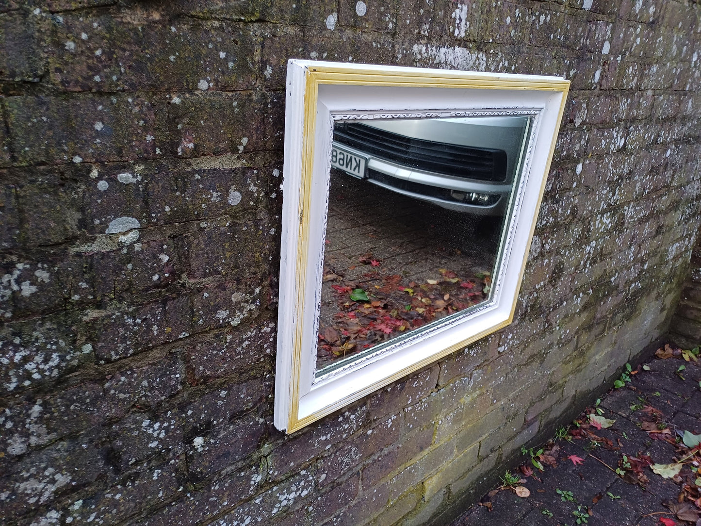 Vintage 1920’s Painted Wall Mirror in Farrow and Ball White and Gold Highlights