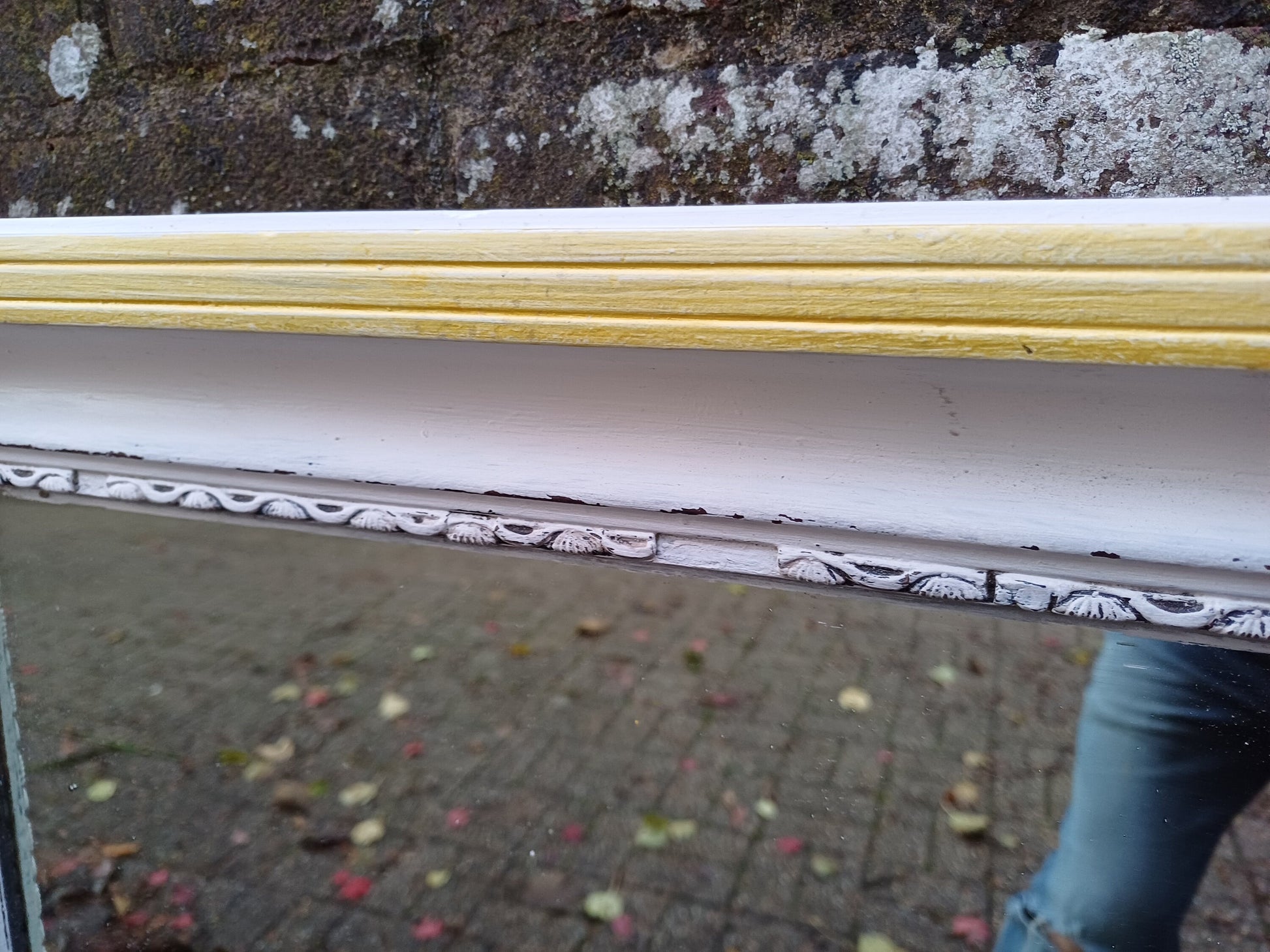 Vintage 1920’s Painted Wall Mirror in Farrow and Ball White and Gold Highlights