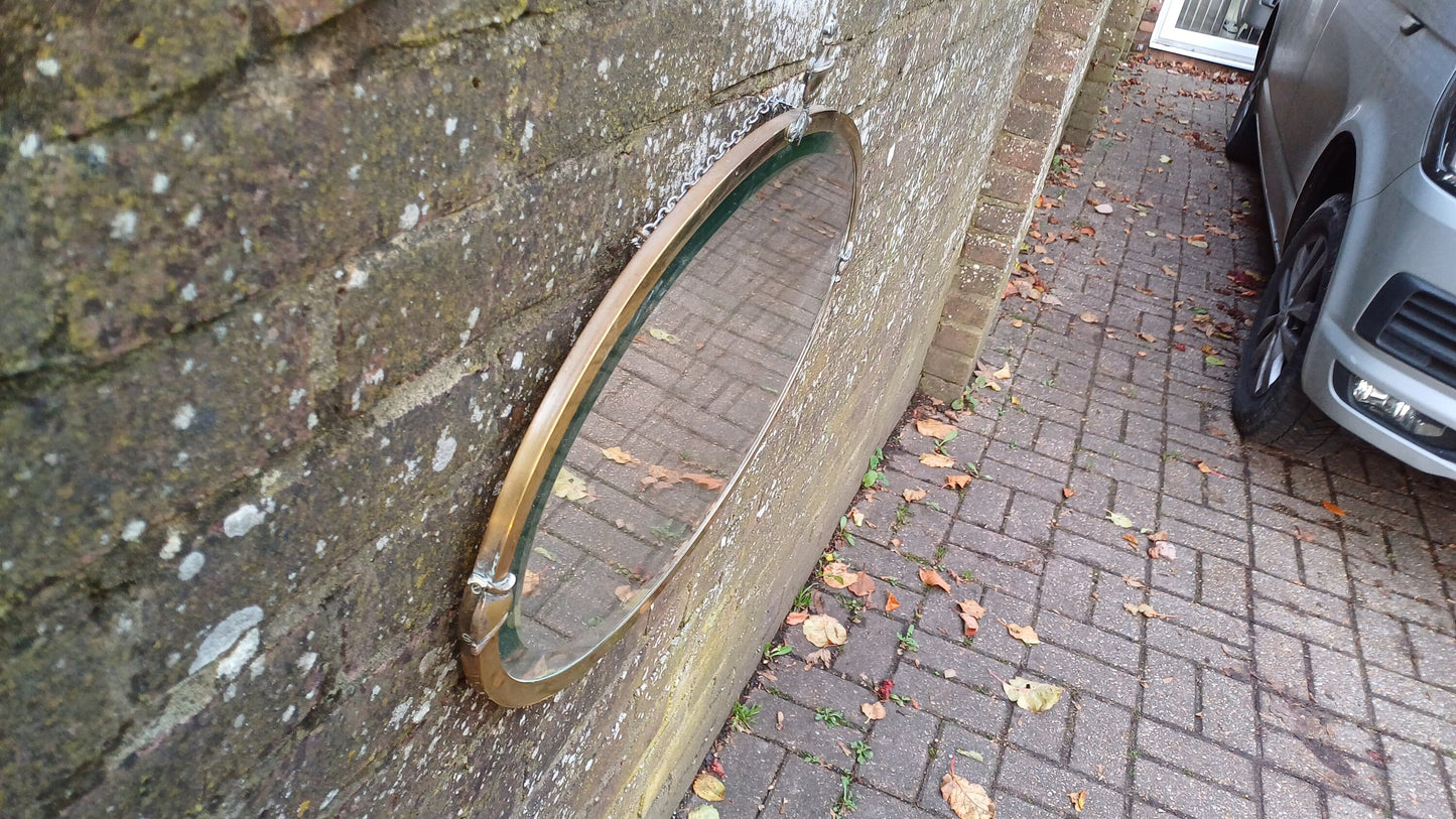 Vintage Oval Brass Mirror Urn Motif Early 20th Century Bevelled.