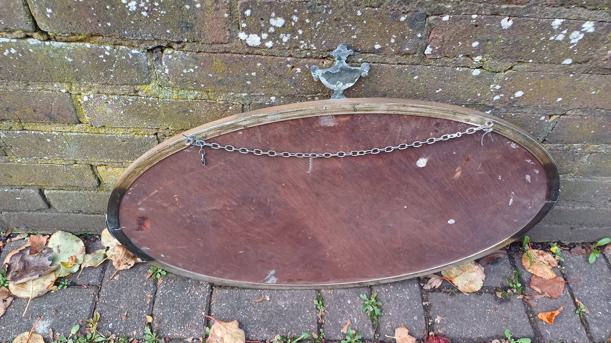 Vintage Oval Brass Mirror Urn Motif Early 20th Century Bevelled.