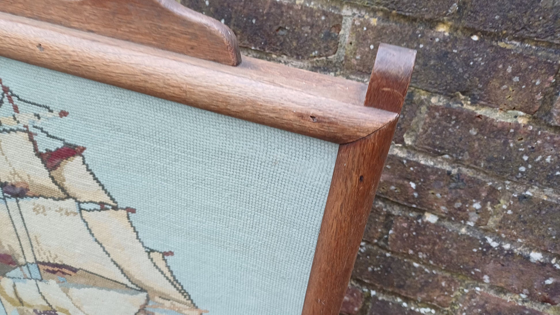 Vintage Tapestry Oak Fire Screen Galleon Glazed