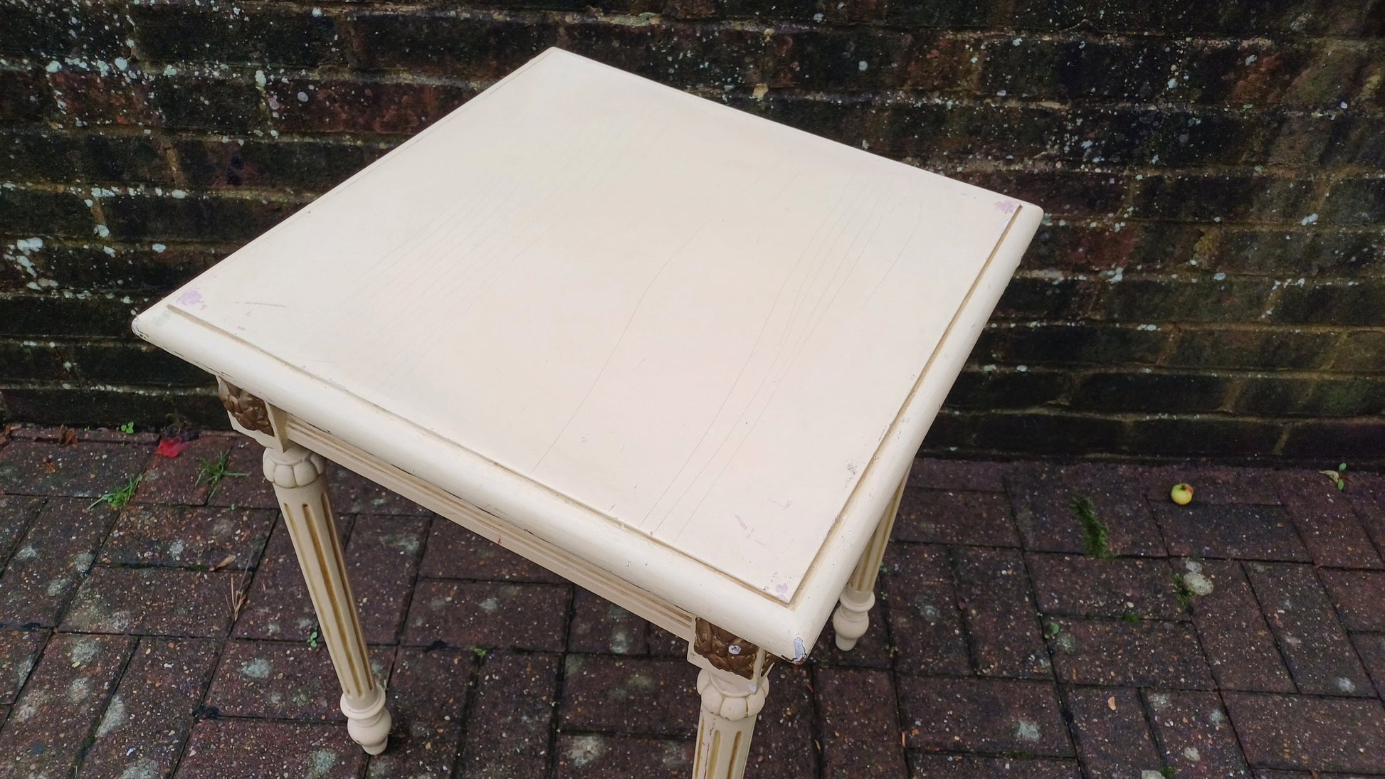 Vintage Painted Gold and Cream Side Occasional Bedside Table Solid Wood (Original Paint)