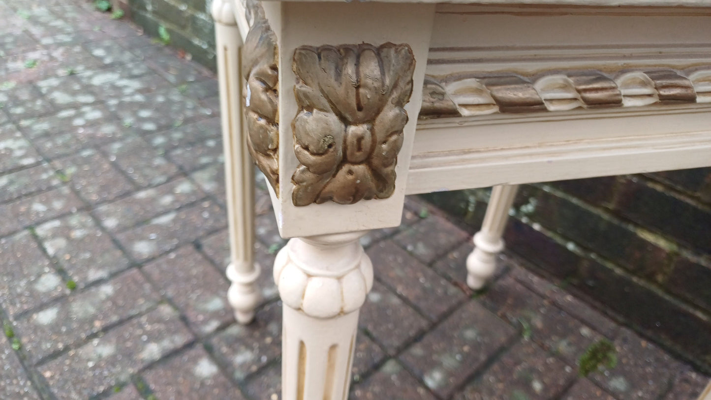Vintage Painted Gold and Cream Side Occasional Bedside Table Solid Wood (Original Paint)