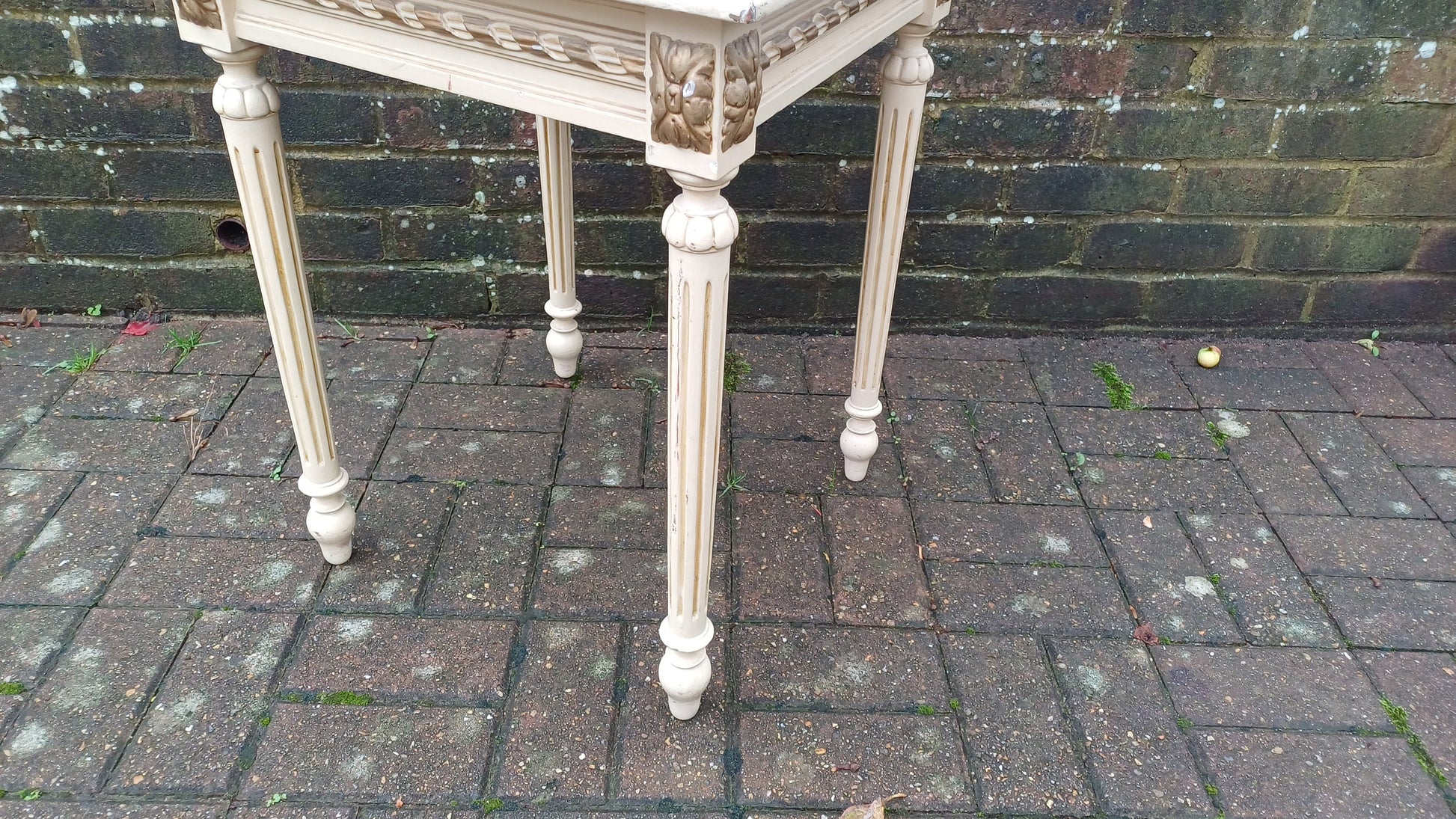Vintage Painted Gold and Cream Side Occasional Bedside Table Solid Wood (Original Paint)