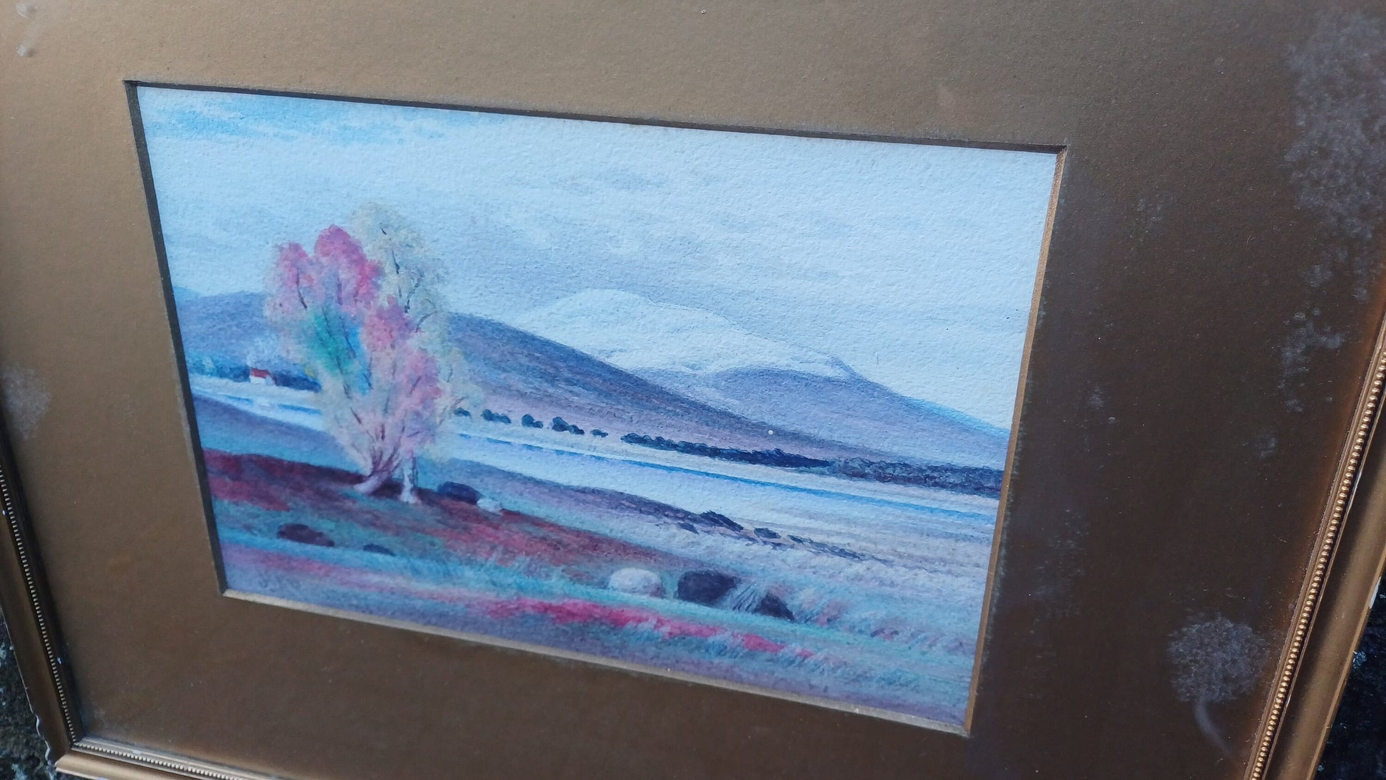 Moor of Dinnett Aberdeenshire - watercolour vintage original in glazed vintage gold frame and mount - 32cm x 40cm