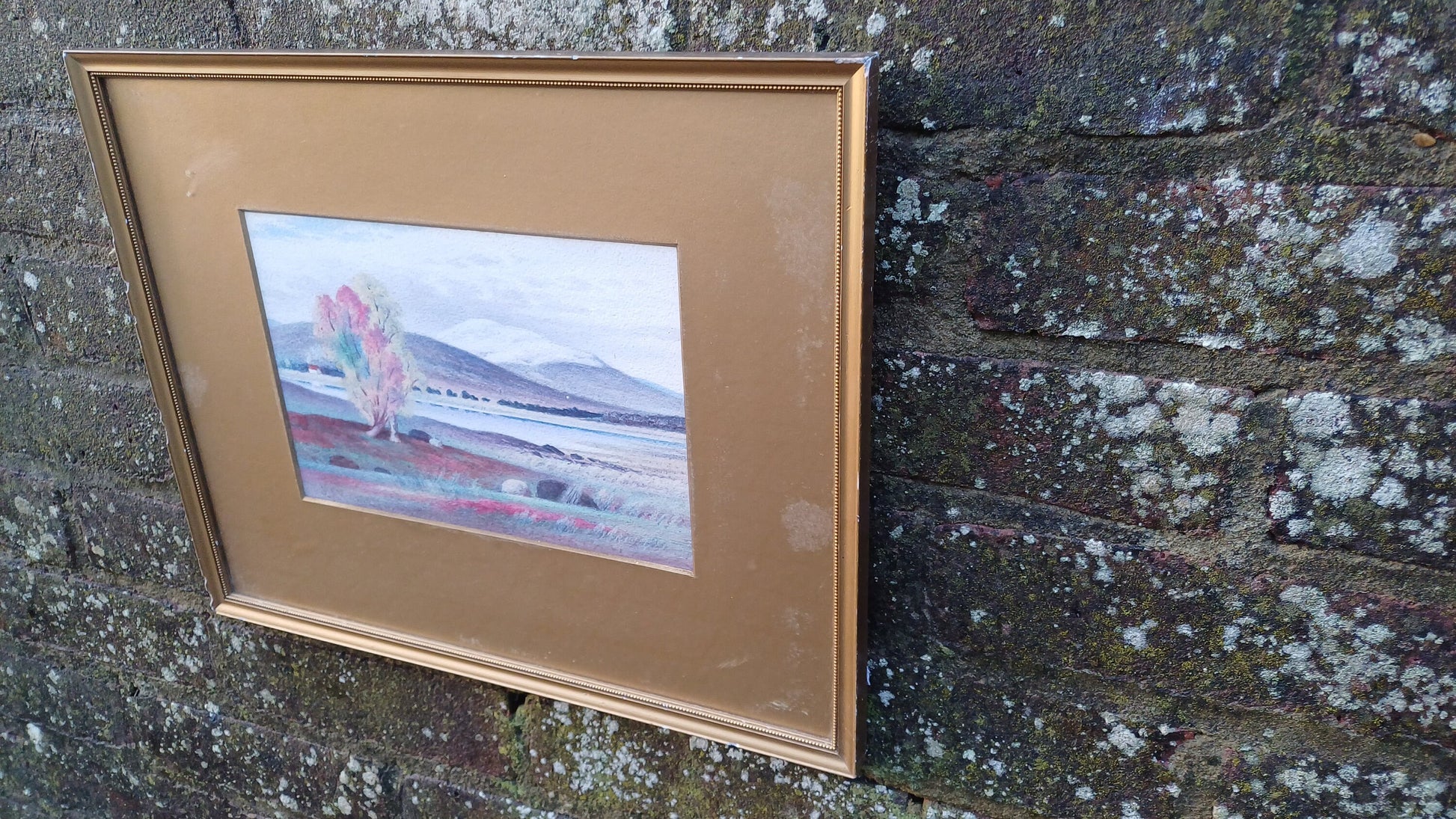 Moor of Dinnett Aberdeenshire - watercolour vintage original in glazed vintage gold frame and mount - 32cm x 40cm