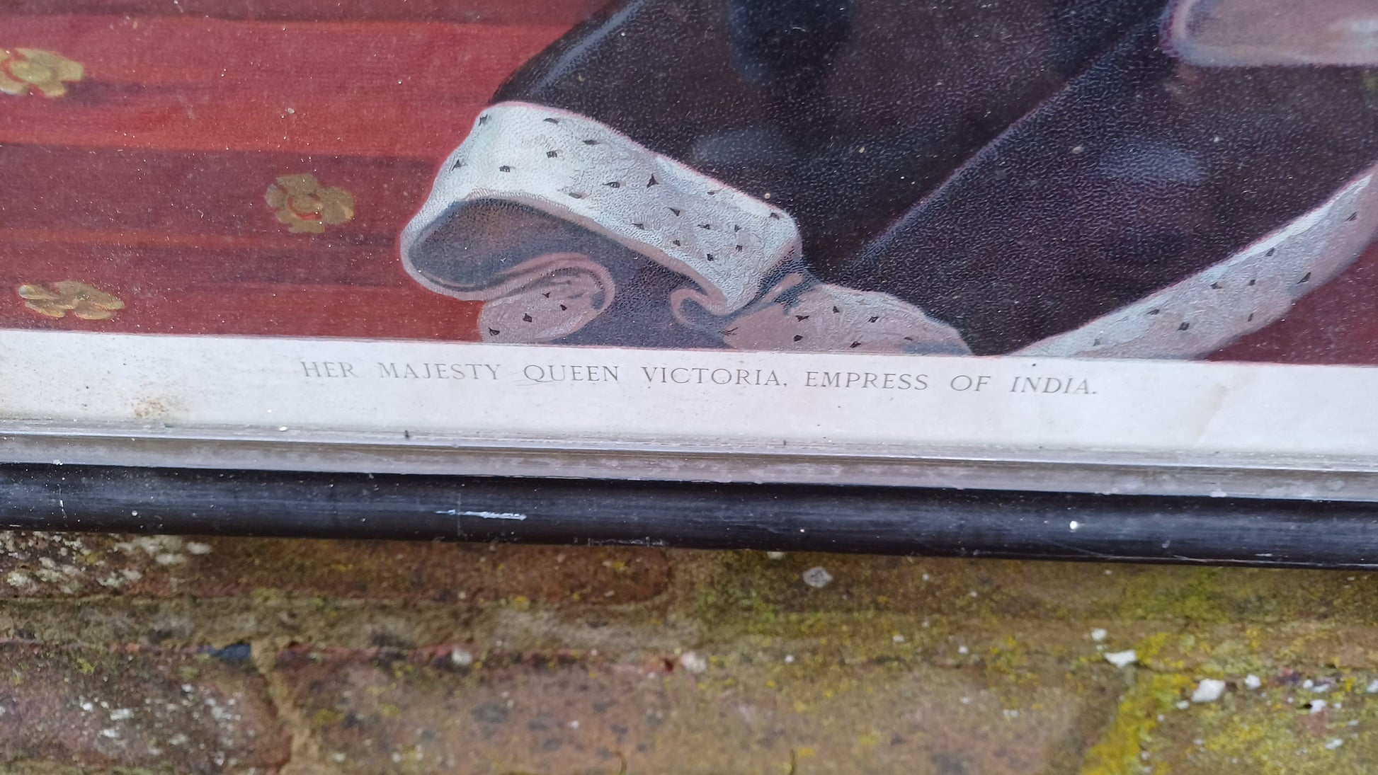 Antique Print of Queen Victoria Empress of India in original vintage black wooden frame ( T R Casselden)- large 40cm x 54cm