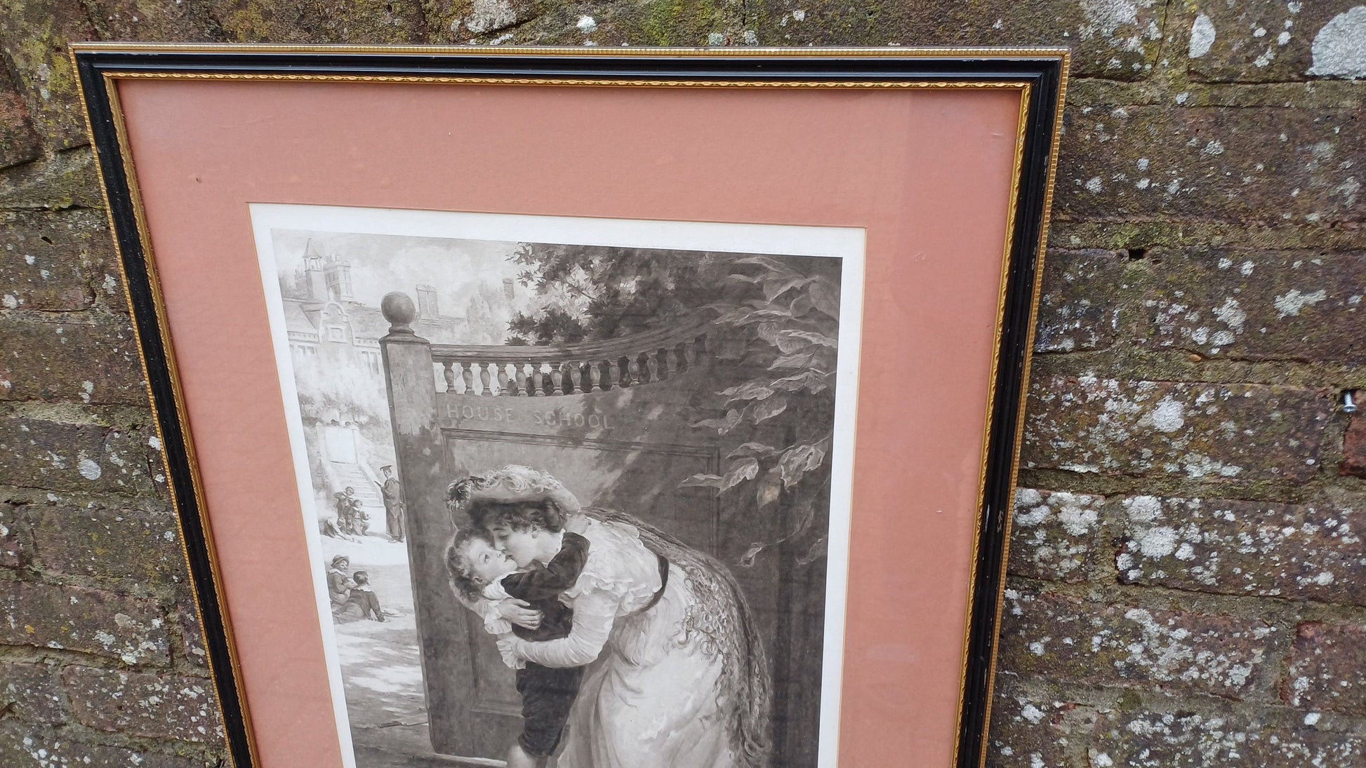 Very Large Charming Print ‘My Boy’ Mother and Boy Parting in Top Quality Frame and Mount