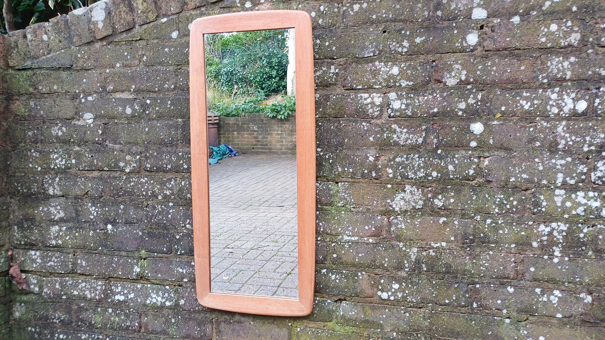 Upcycled Tall Vintage 60s Stripped Teak Mirror.