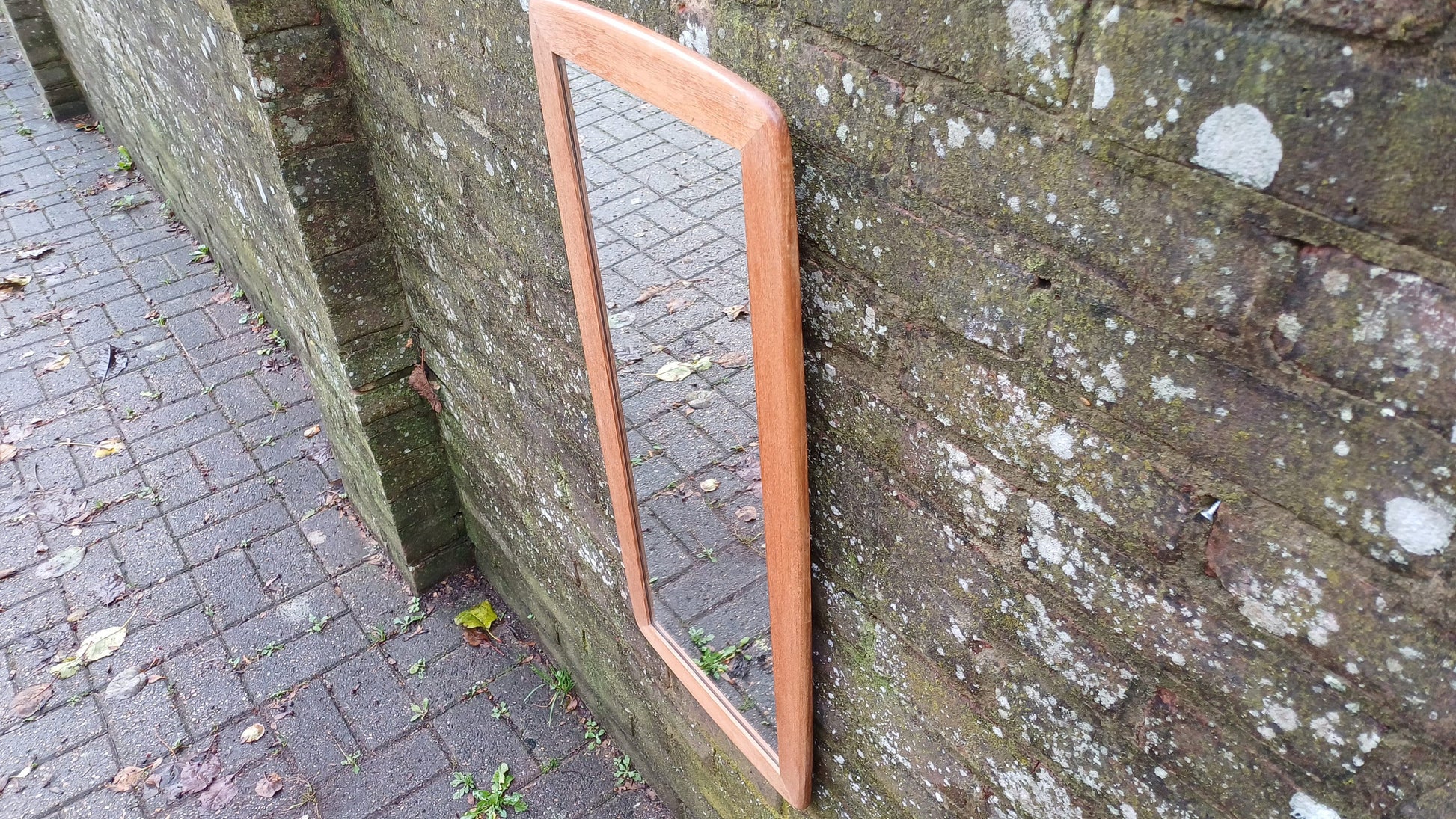 Upcycled Tall Vintage 60s Stripped Teak Mirror.