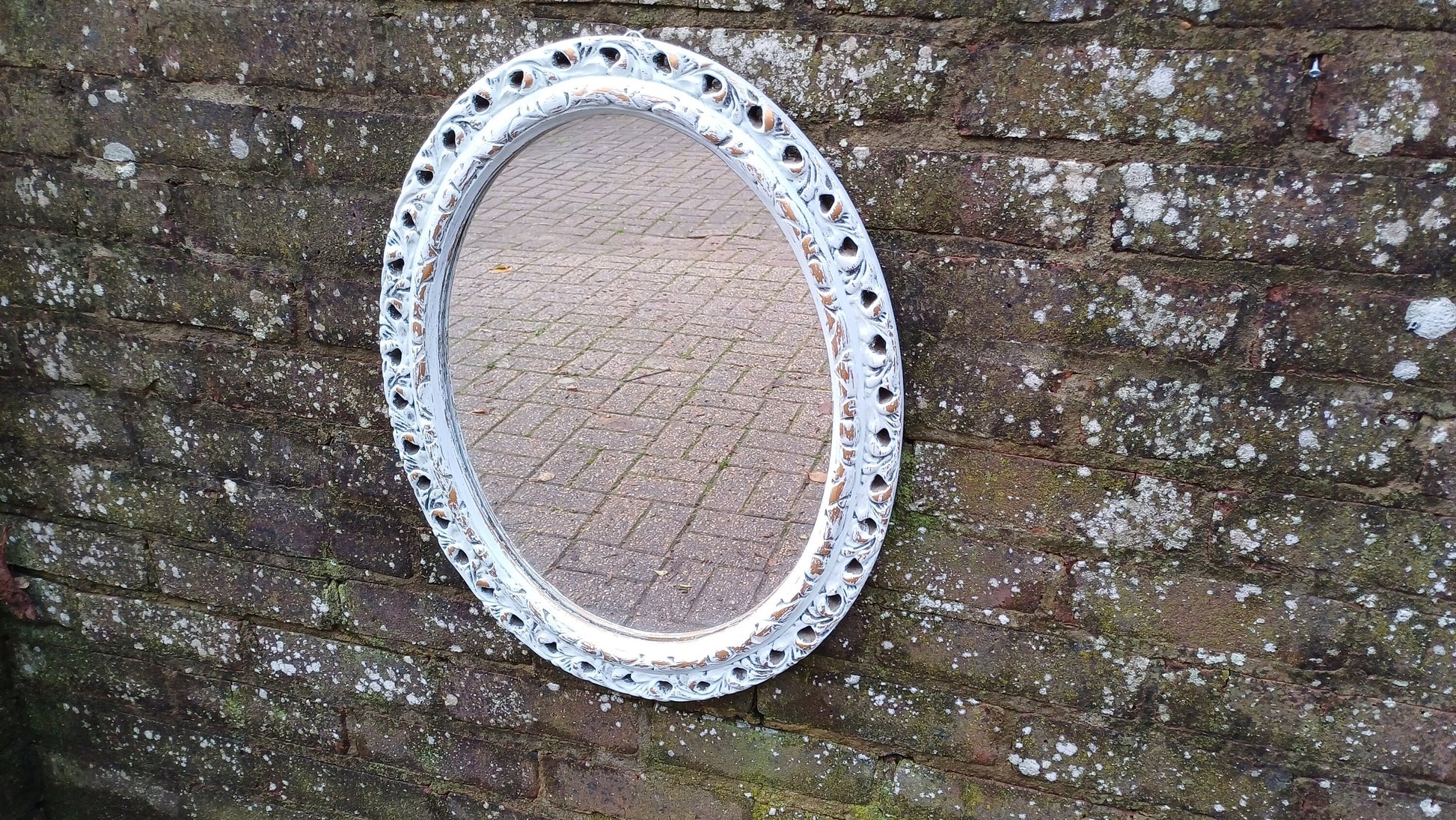 Vintage Pierced Painted 1970’s Plaster Mirror in Farrow and Ball Hand Painted Upcycled.