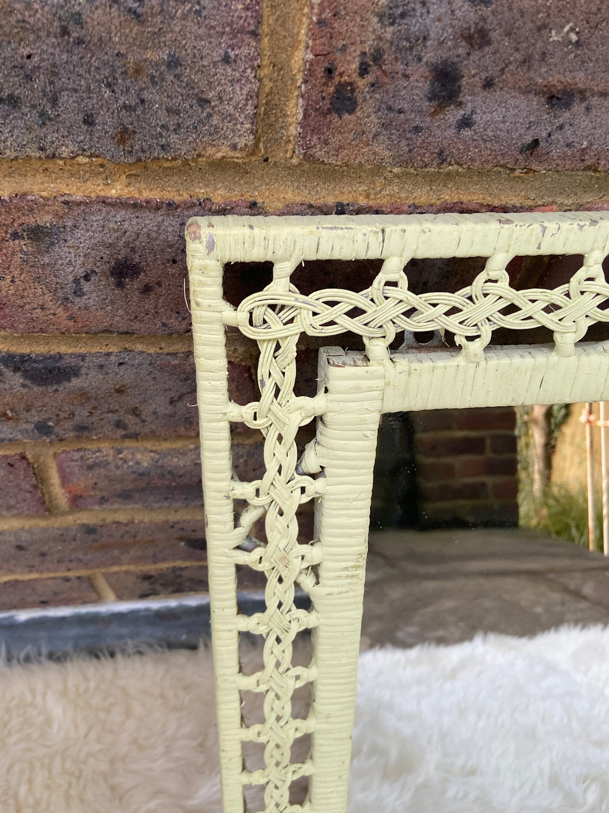 Authentic Painted Vintage Rattan Mirror - light yellow (43cm x 53cm)