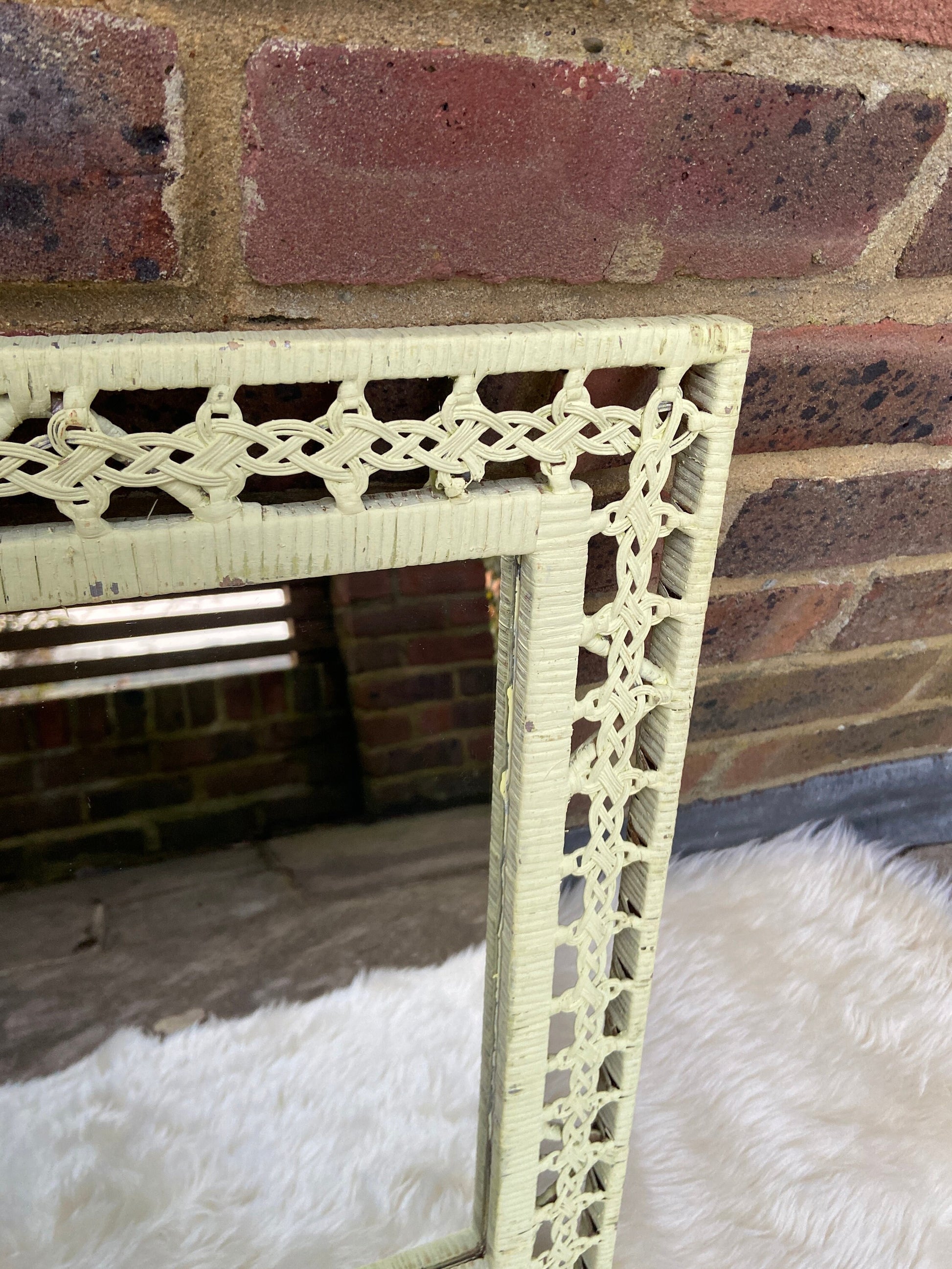 Authentic Painted Vintage Rattan Mirror - light yellow (43cm x 53cm)
