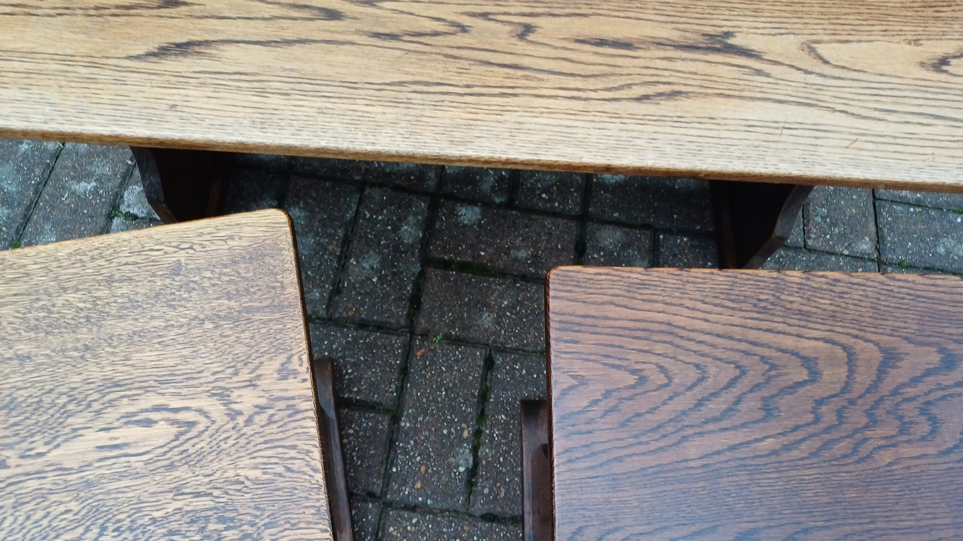 Set of Three Nesting Solid Oak Coffee Side Occasional Tables.