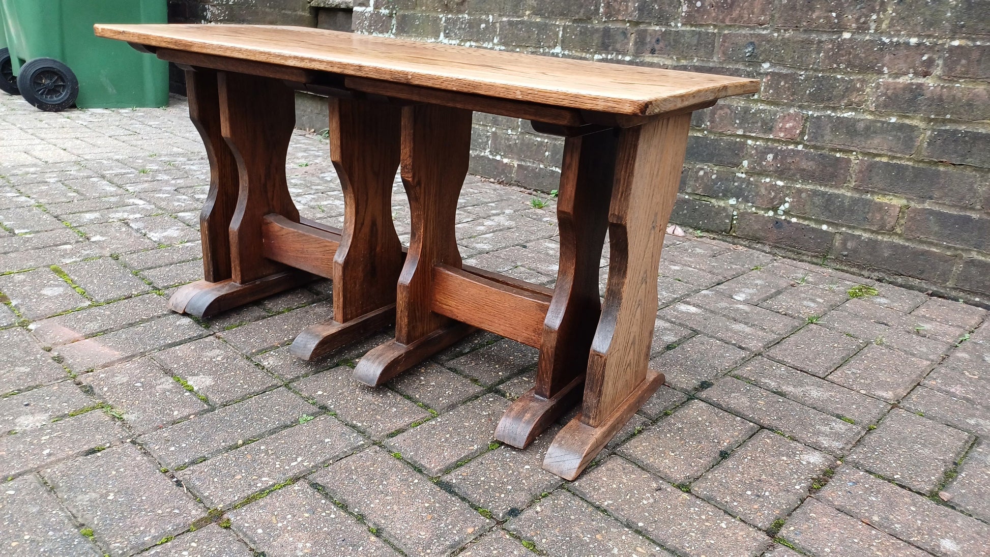 Set of Three Nesting Solid Oak Coffee Side Occasional Tables.
