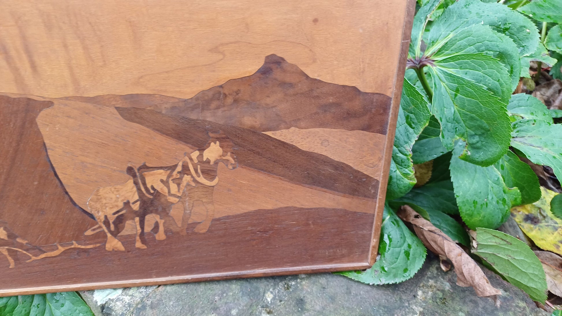 Marquetry Landscape - woodcraft - man and a plough - vintage - vgc (24cm x 31cm)