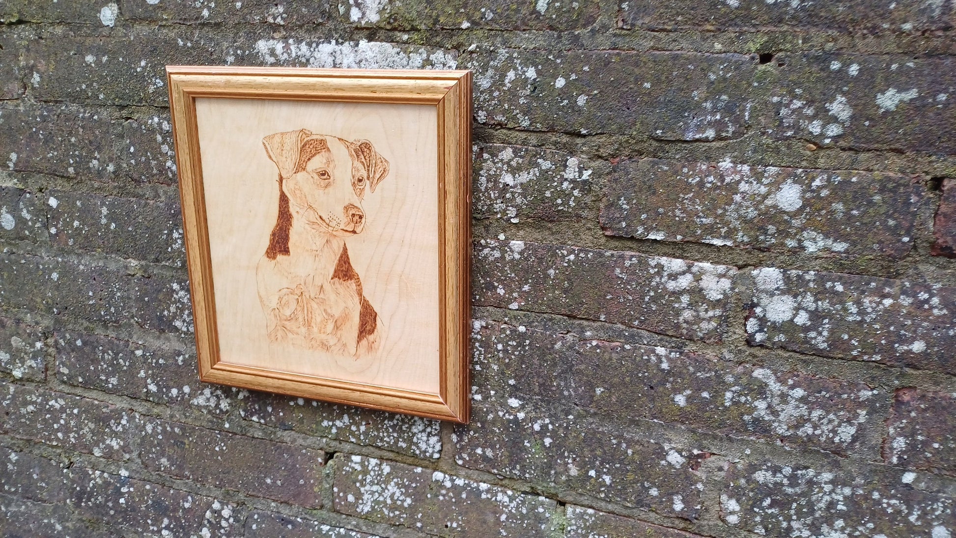 Beloved Jack Russell Dog Portrait Vintage Wood Etching / Carving - 27cm x 30cm
