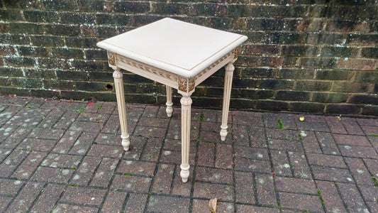 Vintage Painted Gold and Cream Side Occasional Bedside Table Solid Wood (Original Paint)