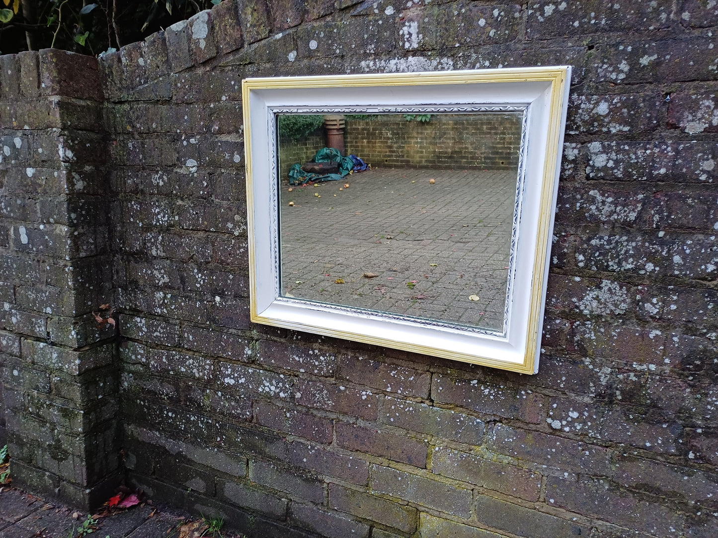 Vintage 1920’s Painted Wall Mirror in Farrow and Ball White and Gold Highlights