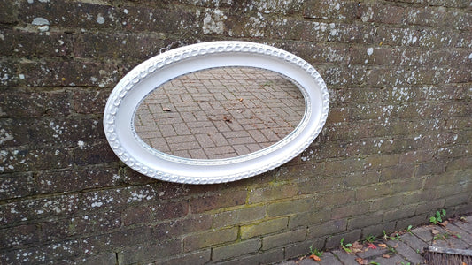 Vintage Painted Ornate Oval Wall Mirror in Farrow and Ball Wimborne White.