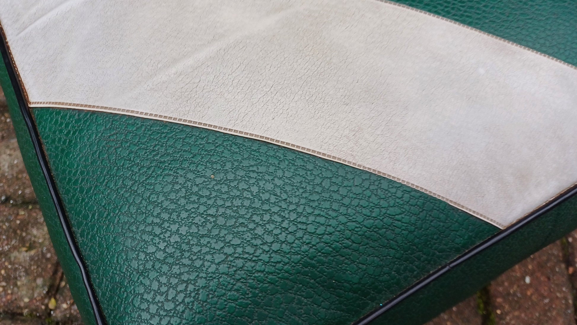 Faux Leather Retro Pouffe - green, cream, black - authentic retro, leatherette, 36cm x 36cm x 27cm