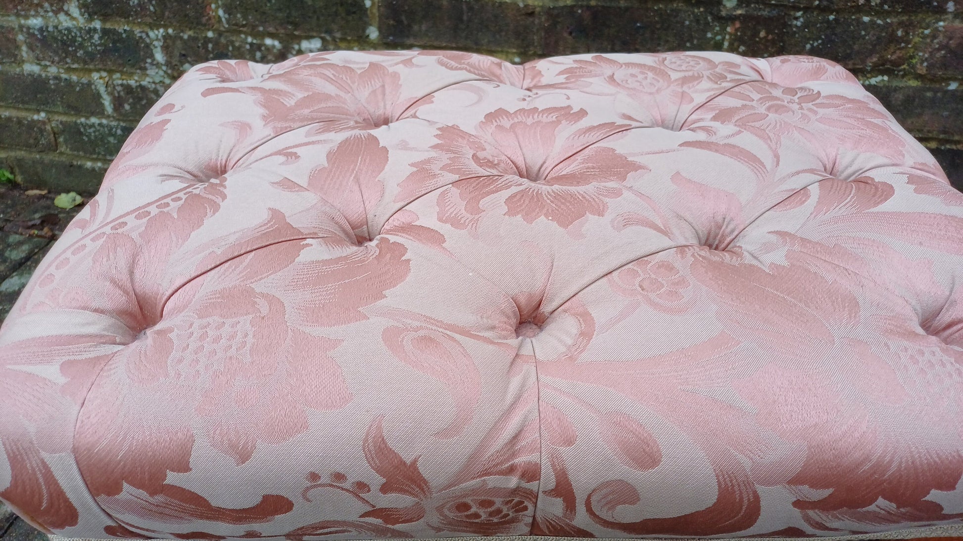 Vintage Upholstered Dressing Table or Piano Stoll Upholstered in Pink Fabric Cabriole Legs.