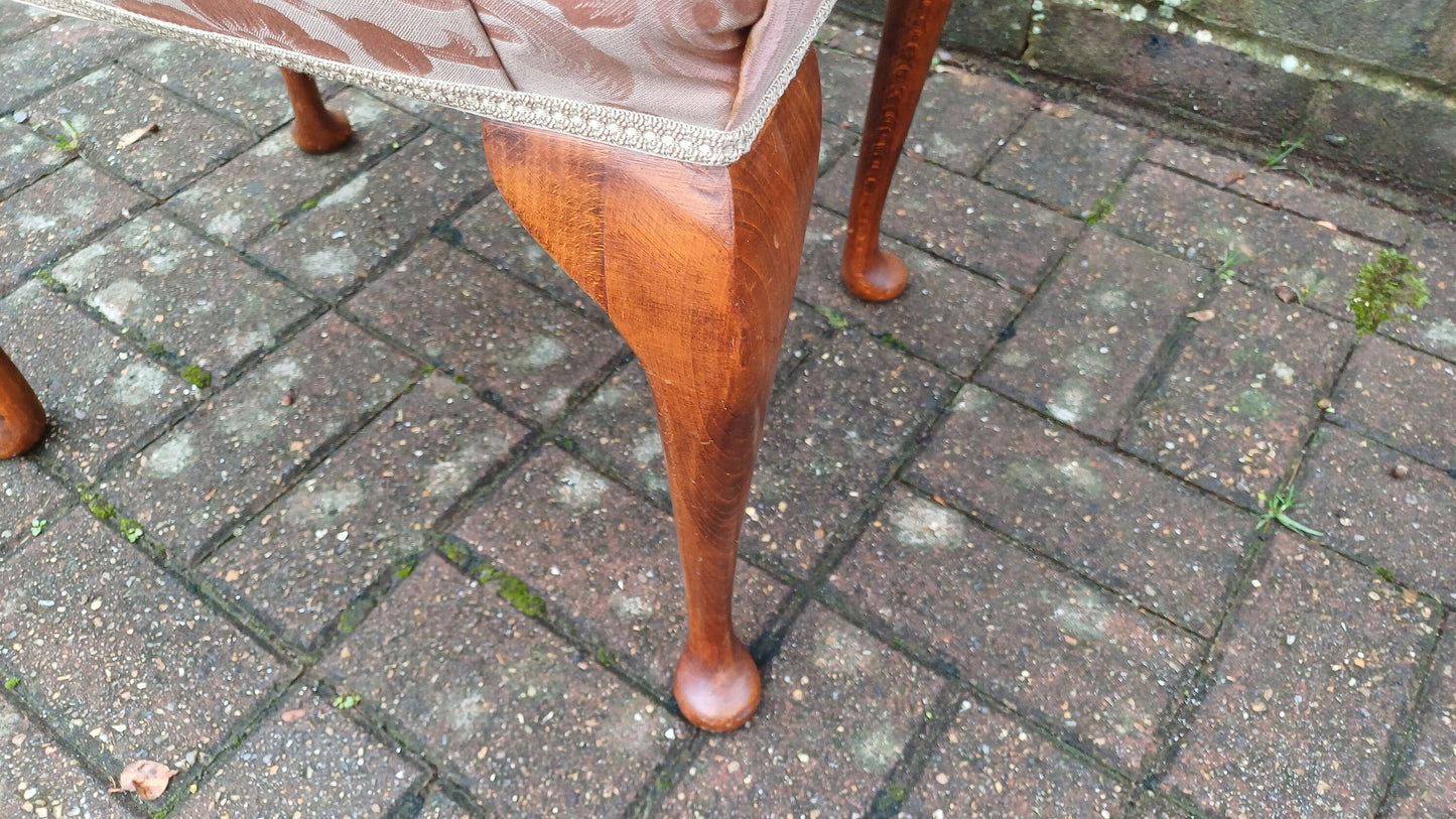 Vintage Upholstered Dressing Table or Piano Stoll Upholstered in Pink Fabric Cabriole Legs.
