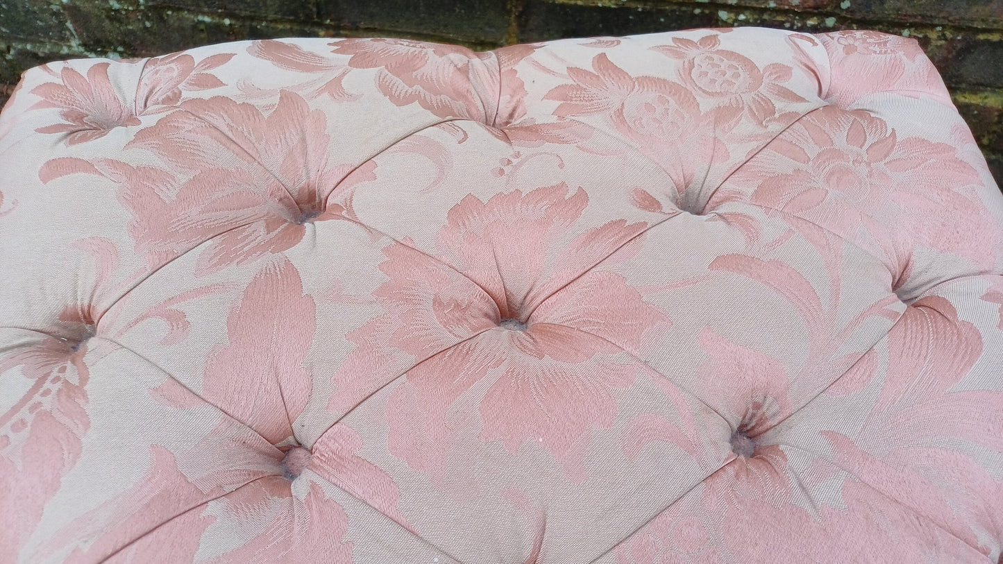 Vintage Upholstered Dressing Table or Piano Stoll Upholstered in Pink Fabric Cabriole Legs.