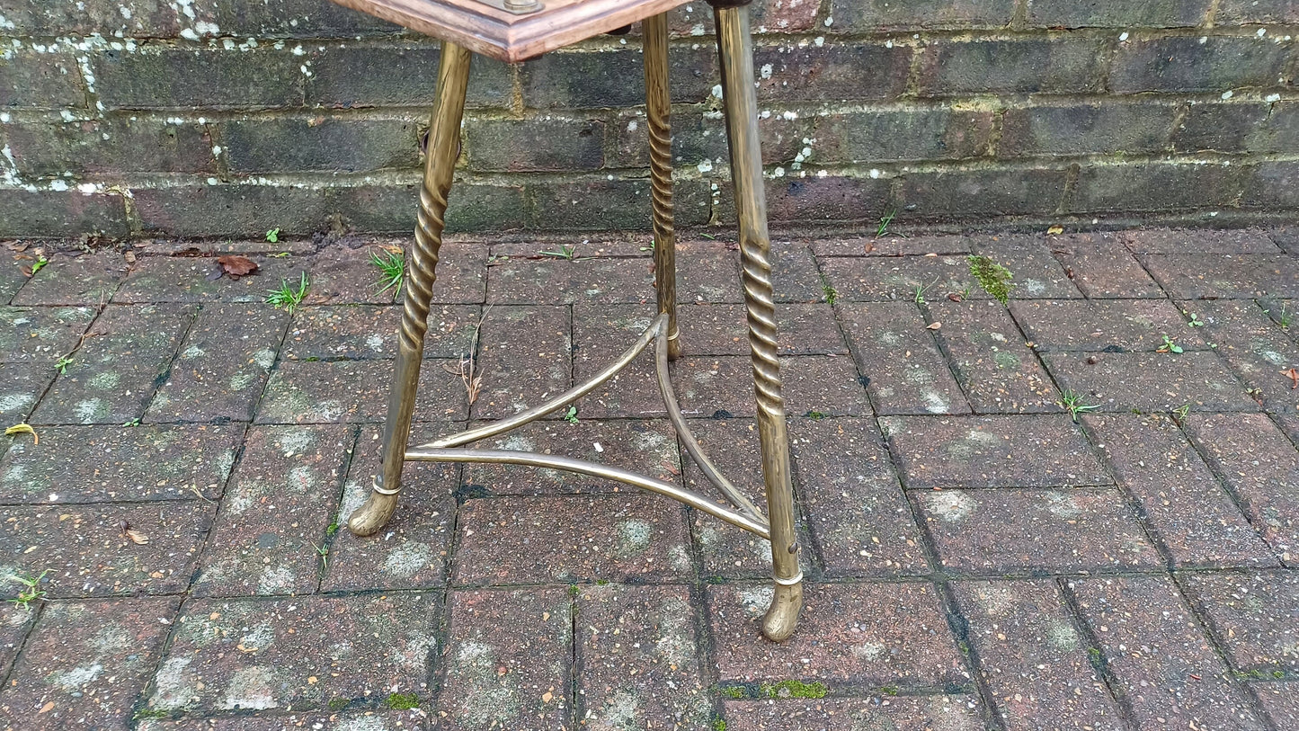 Superb Vintage Victorian Rotating Revolving Brass and Oak Magazine Rack