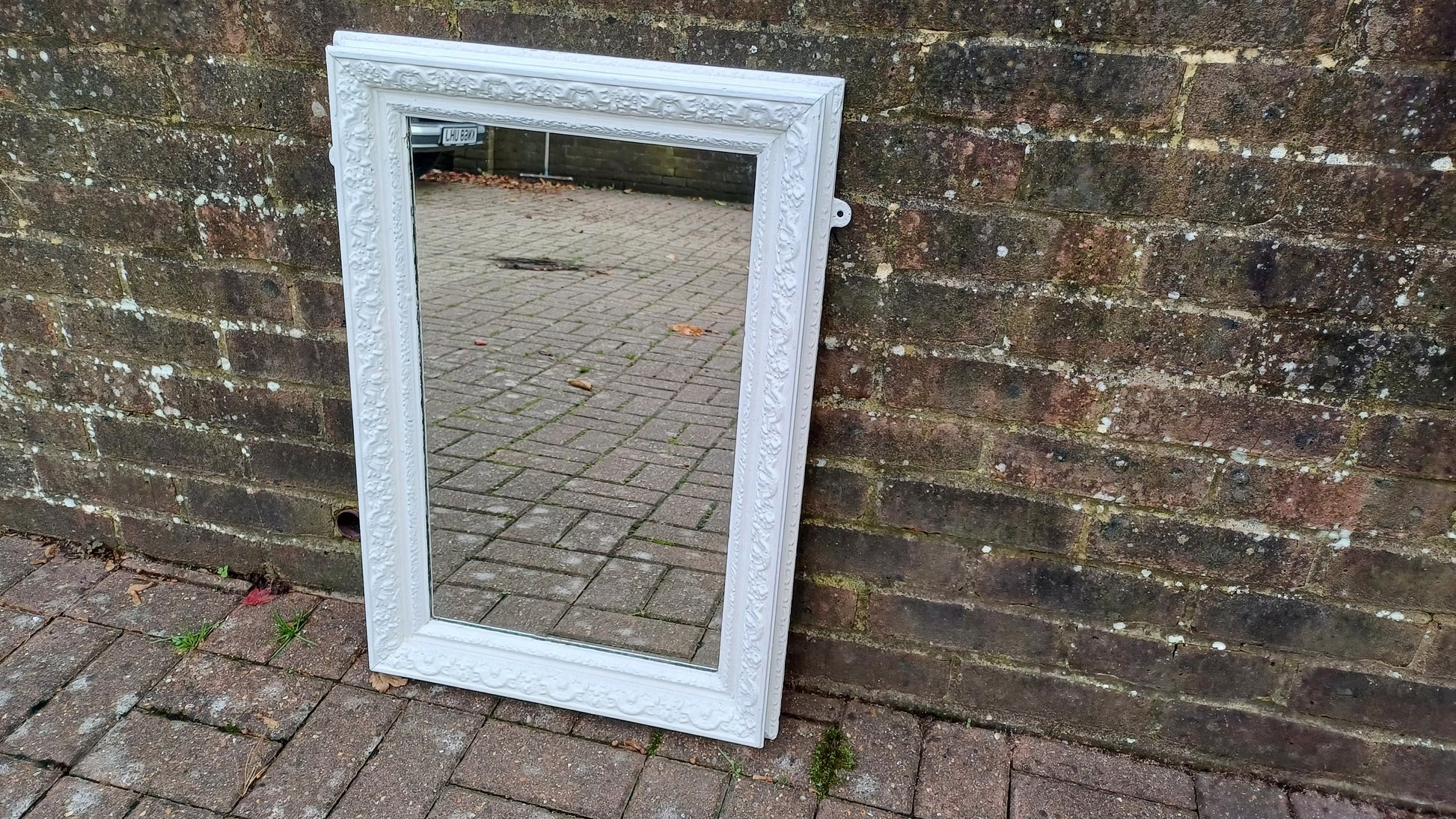 Large Vintage Victorian Painted Ornate Wall Mirror in Farrow and Ball Wimborne White.