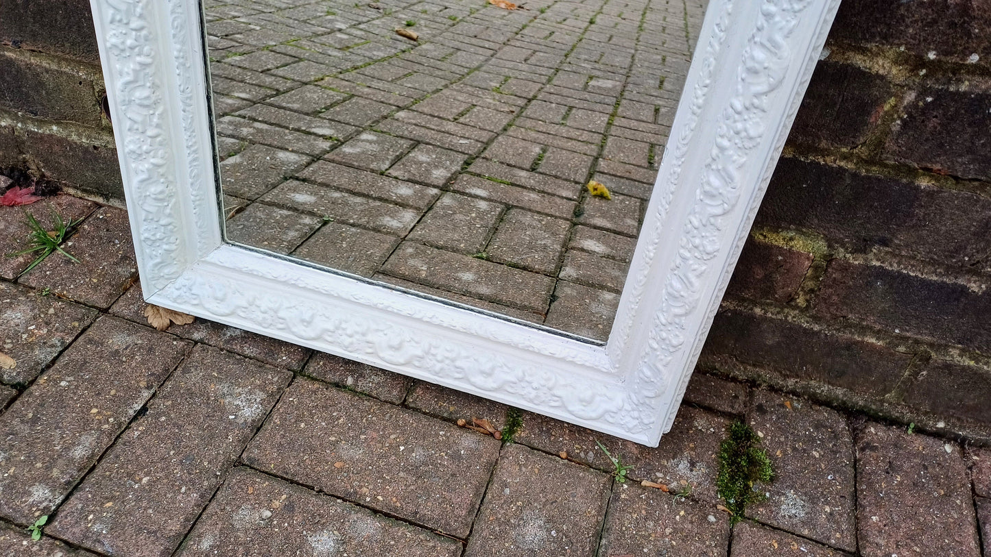 Large Vintage Victorian Painted Ornate Wall Mirror in Farrow and Ball Wimborne White.