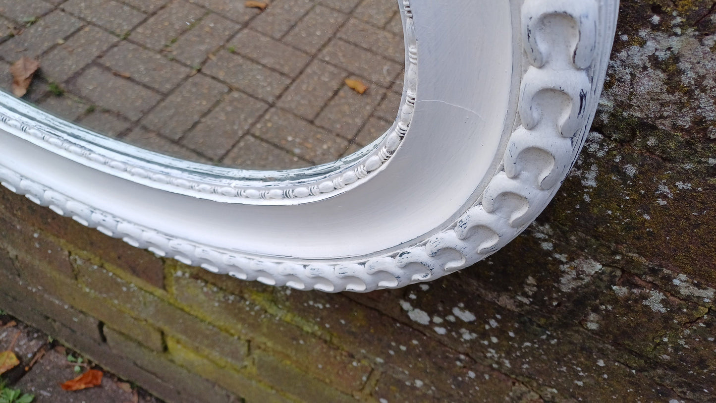 Vintage Painted Ornate Oval Wall Mirror in Farrow and Ball Wimborne White.