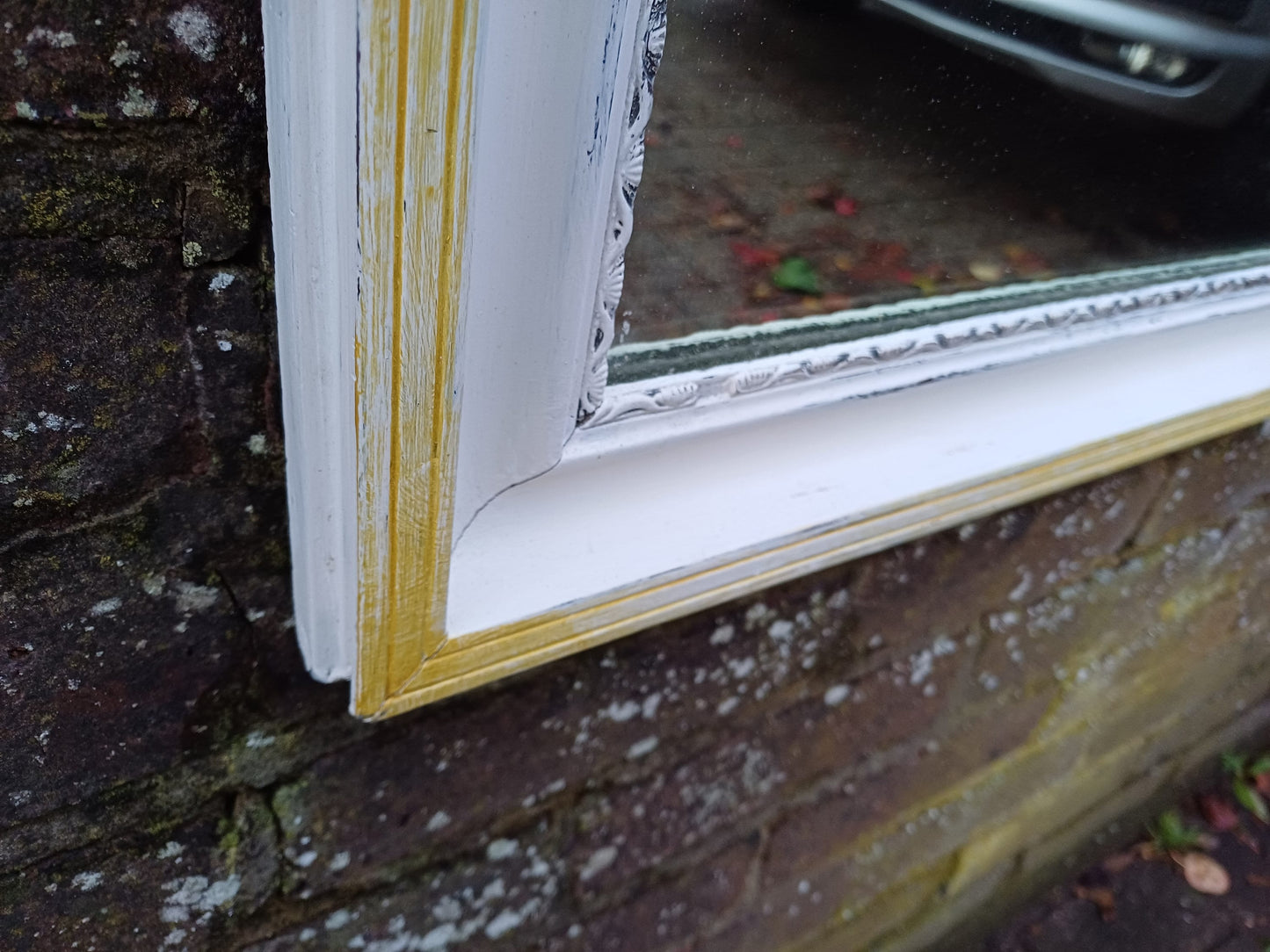 Vintage 1920’s Painted Wall Mirror in Farrow and Ball White and Gold Highlights