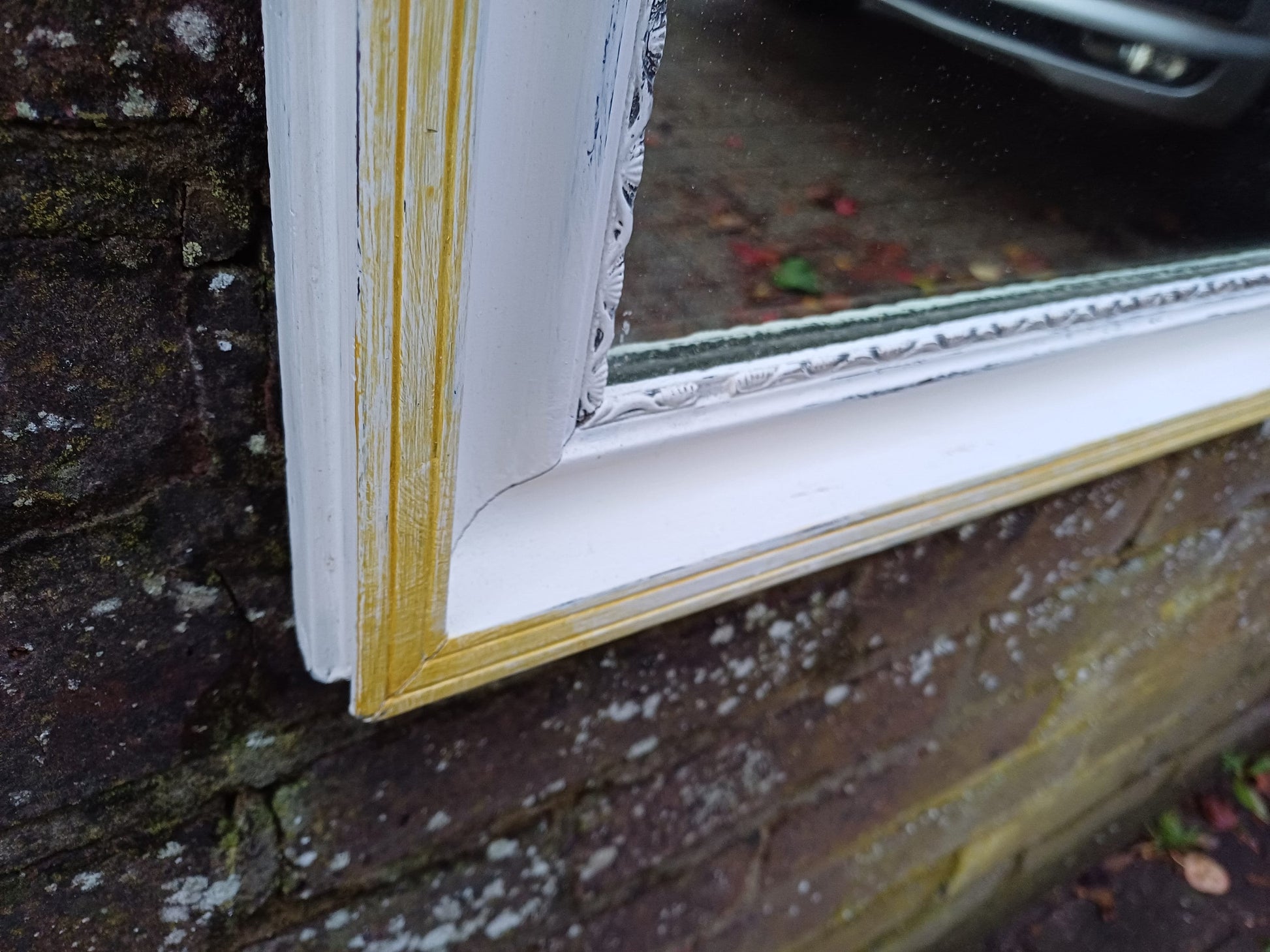 Vintage 1920’s Painted Wall Mirror in Farrow and Ball White and Gold Highlights