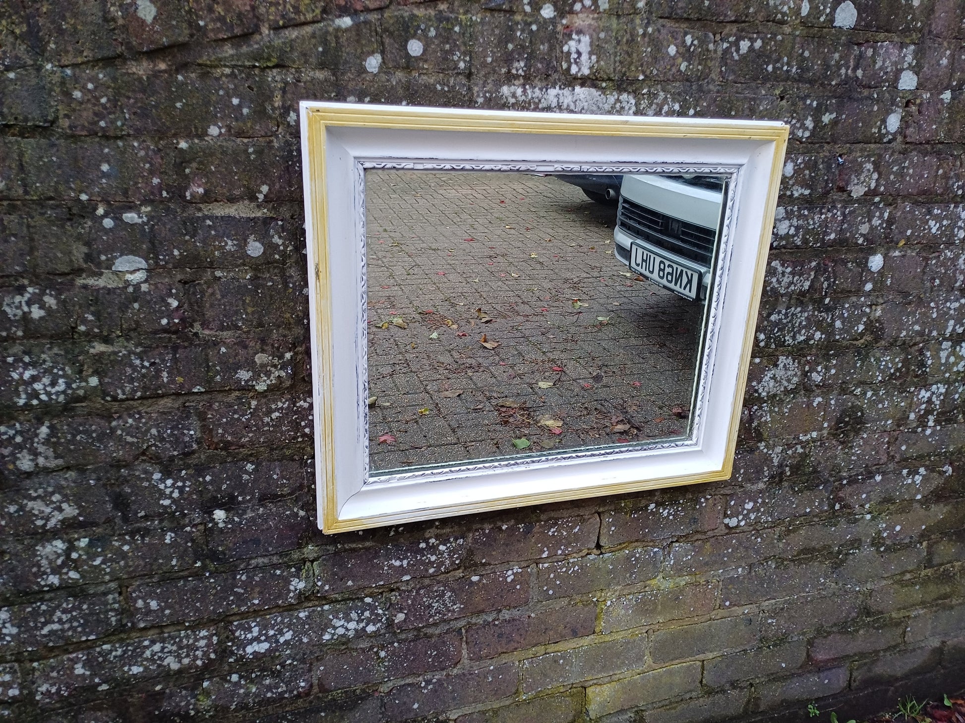 Vintage 1920’s Painted Wall Mirror in Farrow and Ball White and Gold Highlights