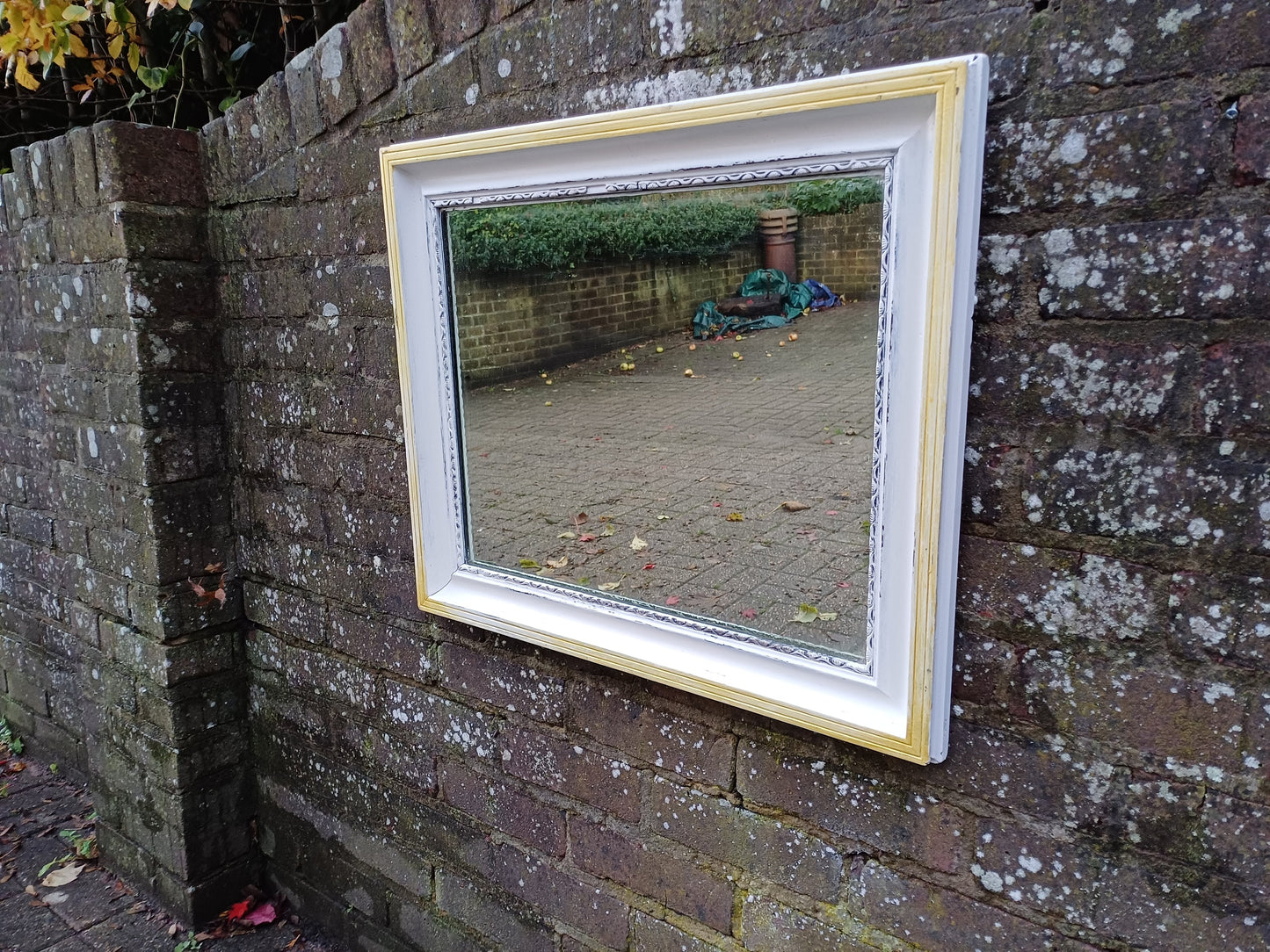 Vintage 1920’s Painted Wall Mirror in Farrow and Ball White and Gold Highlights