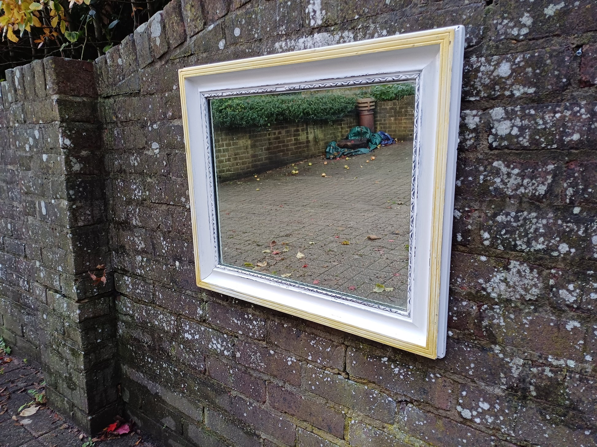 Vintage 1920’s Painted Wall Mirror in Farrow and Ball White and Gold Highlights