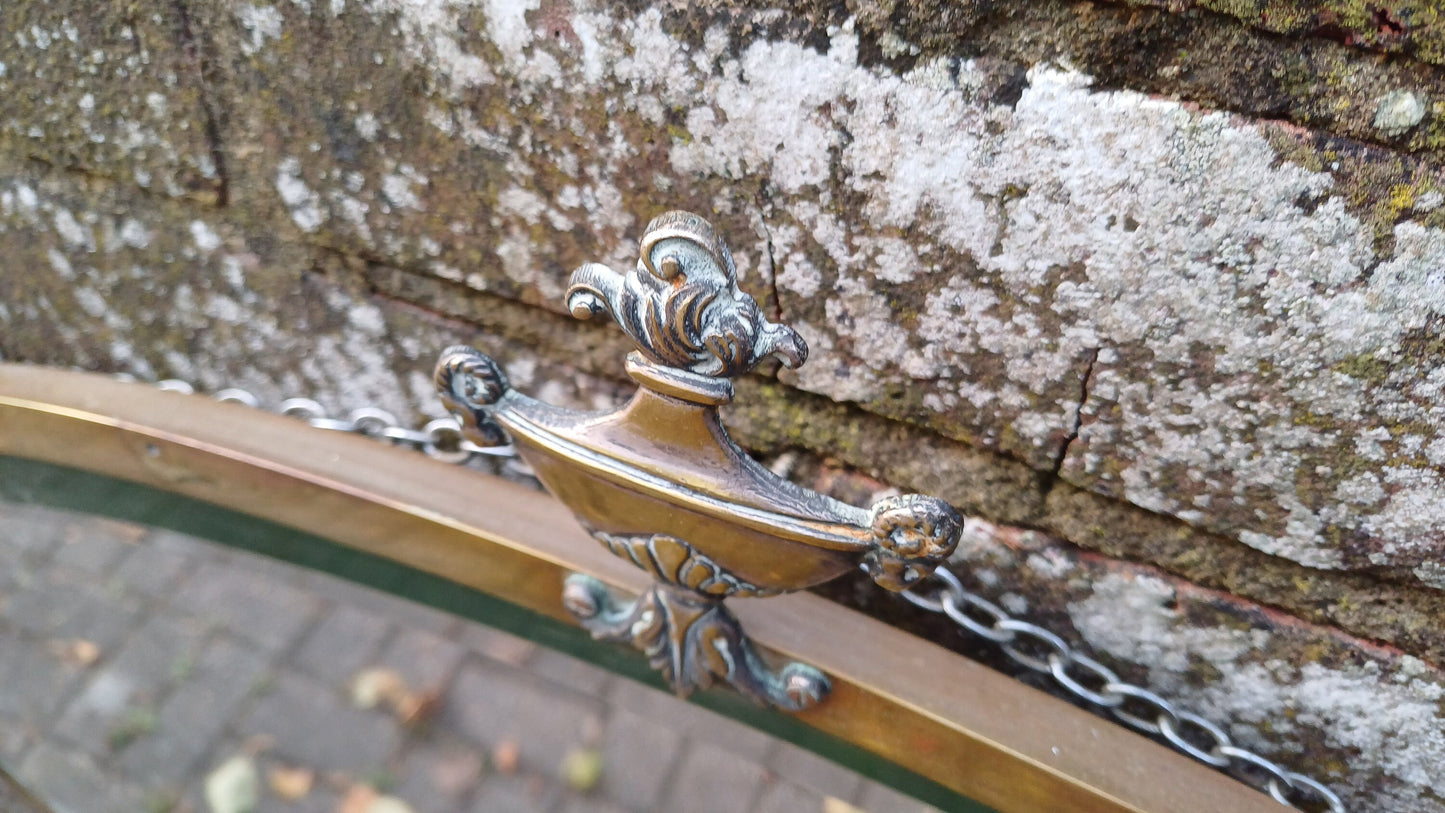 Vintage Oval Brass Mirror Urn Motif Early 20th Century Bevelled.