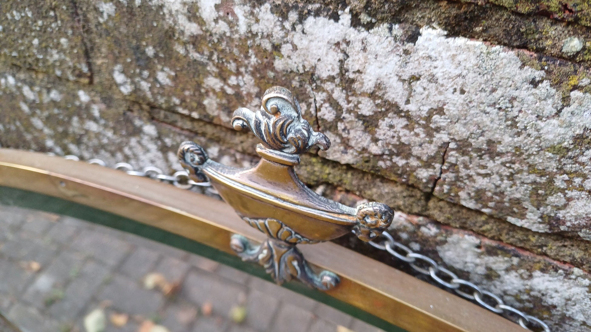 Vintage Oval Brass Mirror Urn Motif Early 20th Century Bevelled.